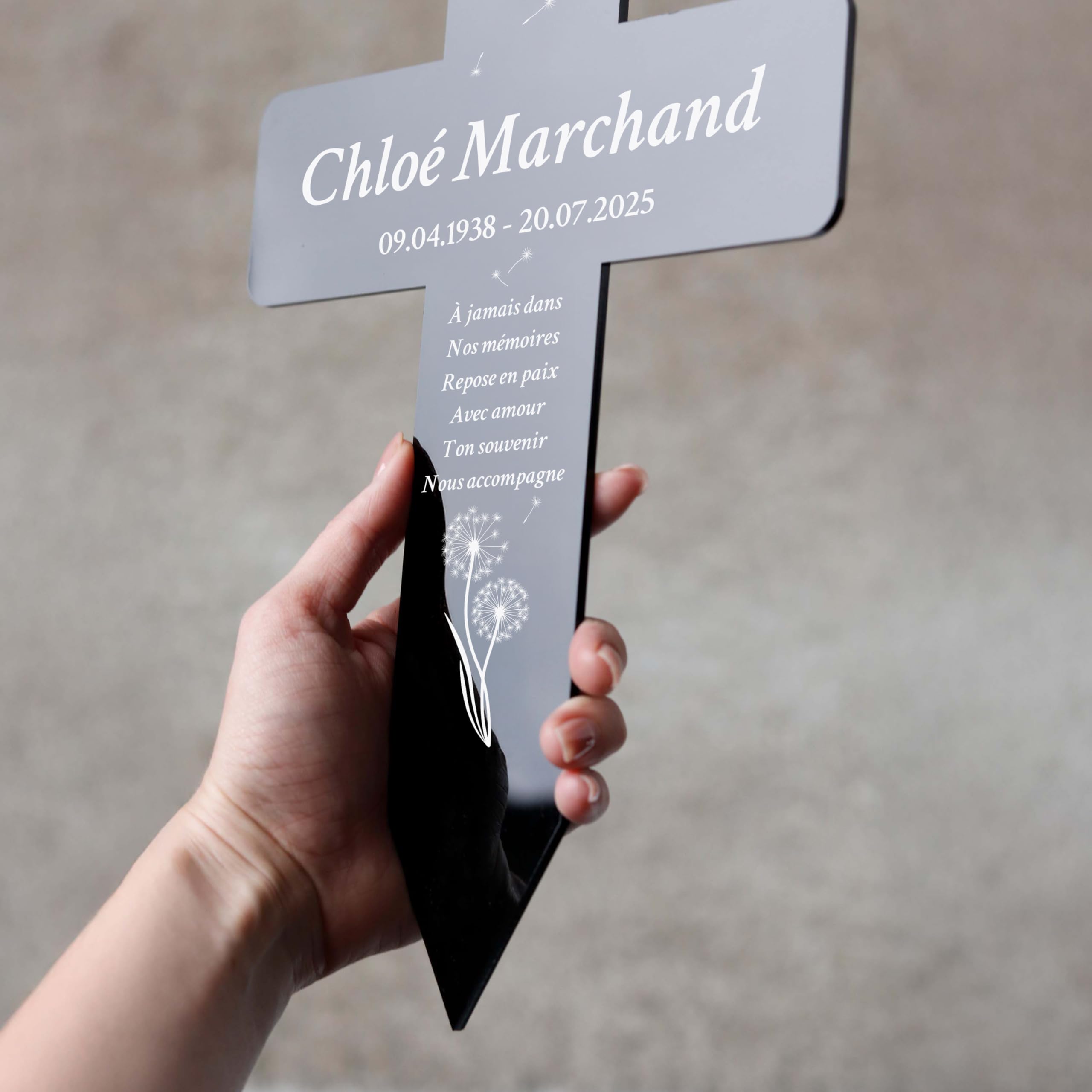 LAUBLUST Croix funéraire personnalisée en acrylique avec texte gravé – Décoration de tombe 2 tailles