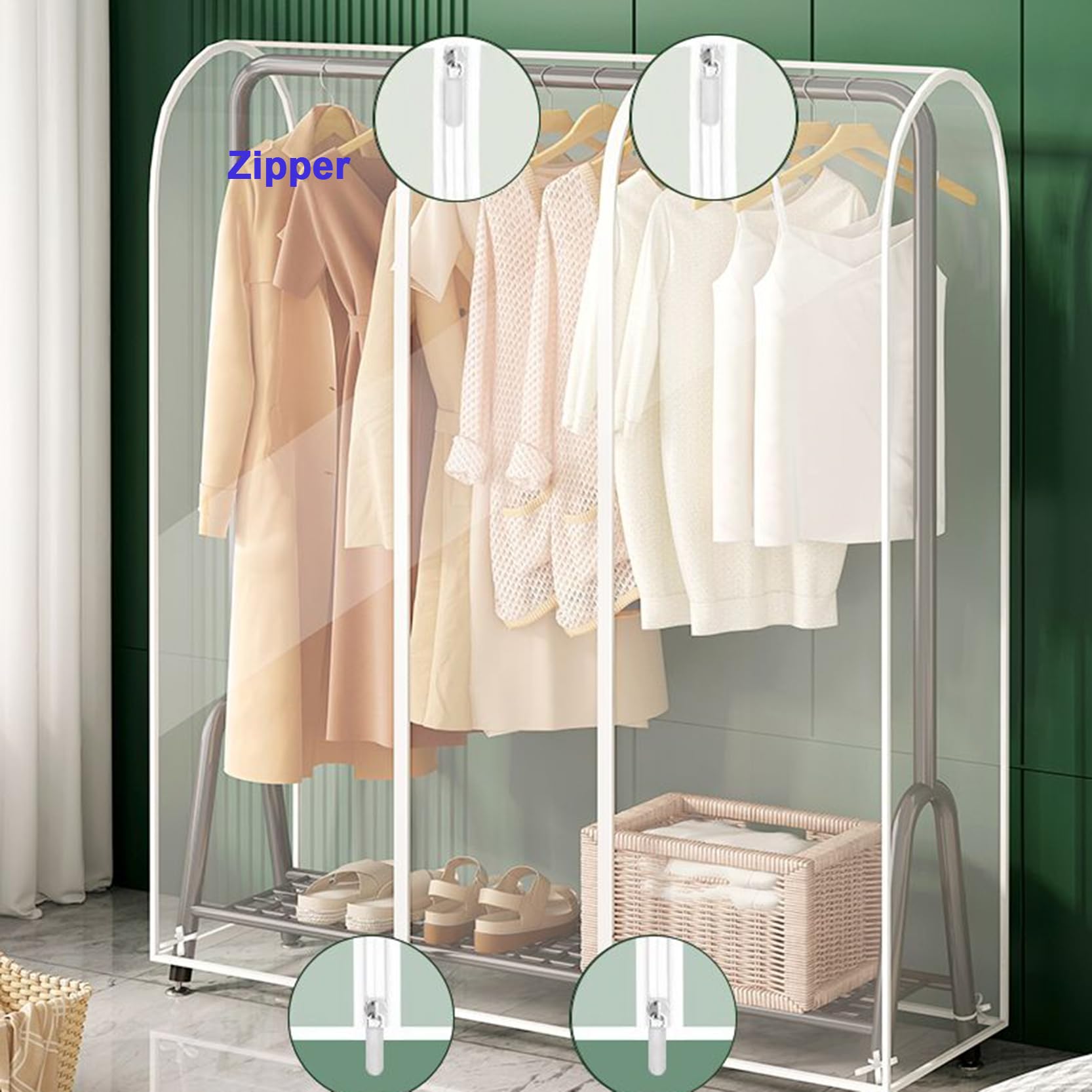 Funda transparente a prueba de polvo para perchero, protector de PEVA para ropa, se adapta a armarios colgantes de 90 x 50 x 150 cm, mantiene la ropa limpia y ordenada