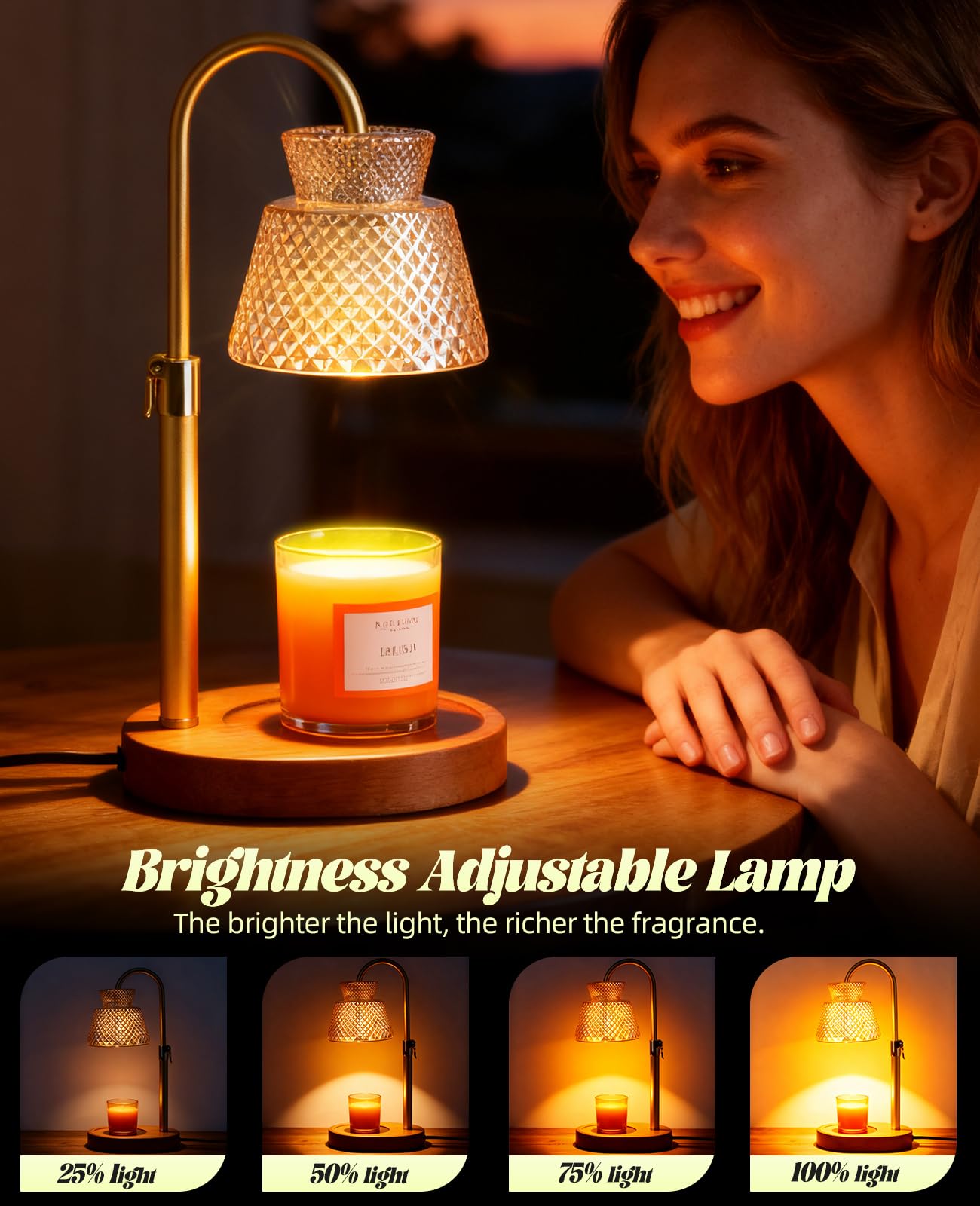 Lampada riscaldante per candele con timer, dimmerabile, altezza regolabile con lampadina, per candele profumate, decorazione per la casa, regalo di compleanno per donne e mamme