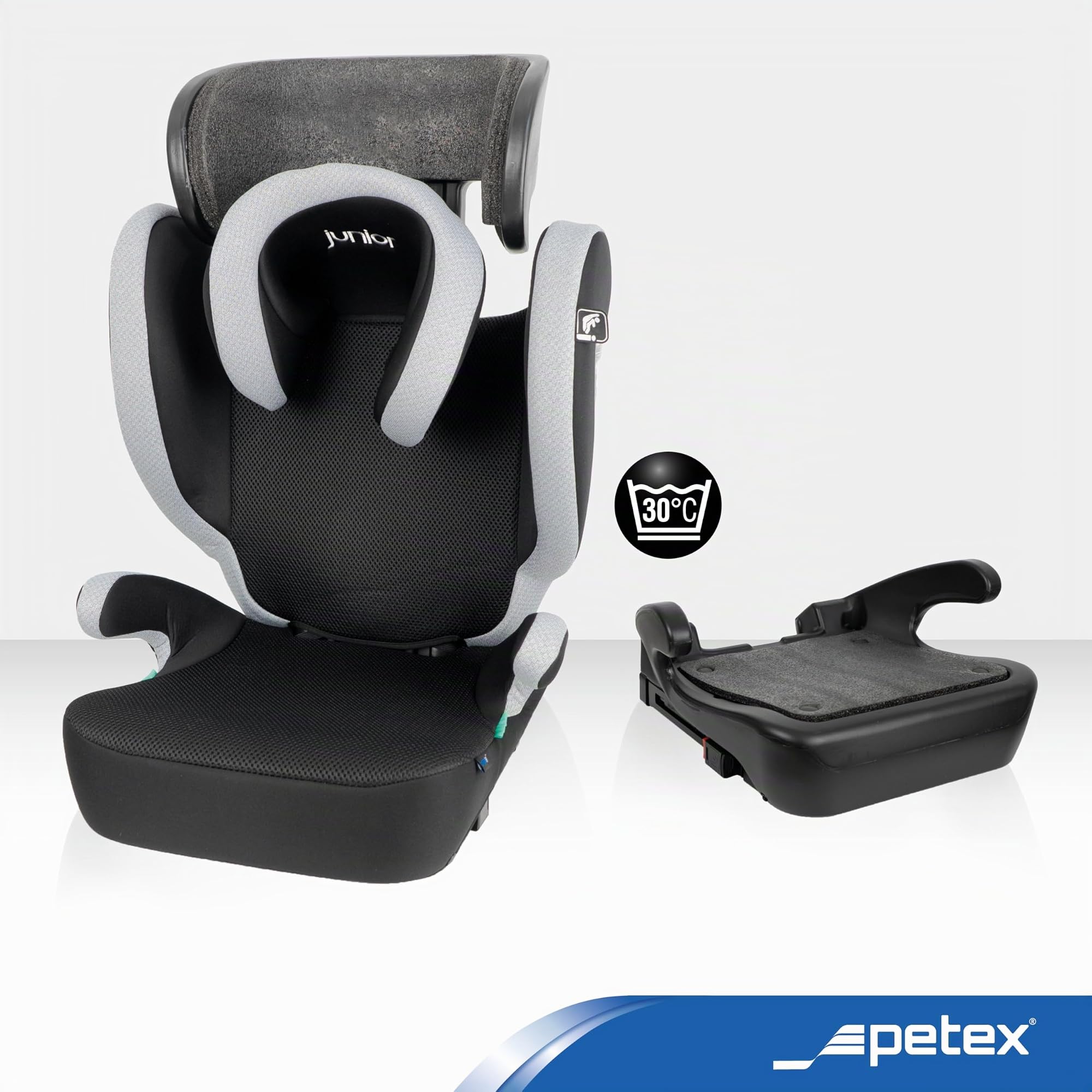 PETEX Siège auto ISOFIX Basic Plus i-Size, conforme à la norme ECE R129, pour les enfants d'environ 100 à 150 cm, hauteur réglable, gris, 1 pièce
