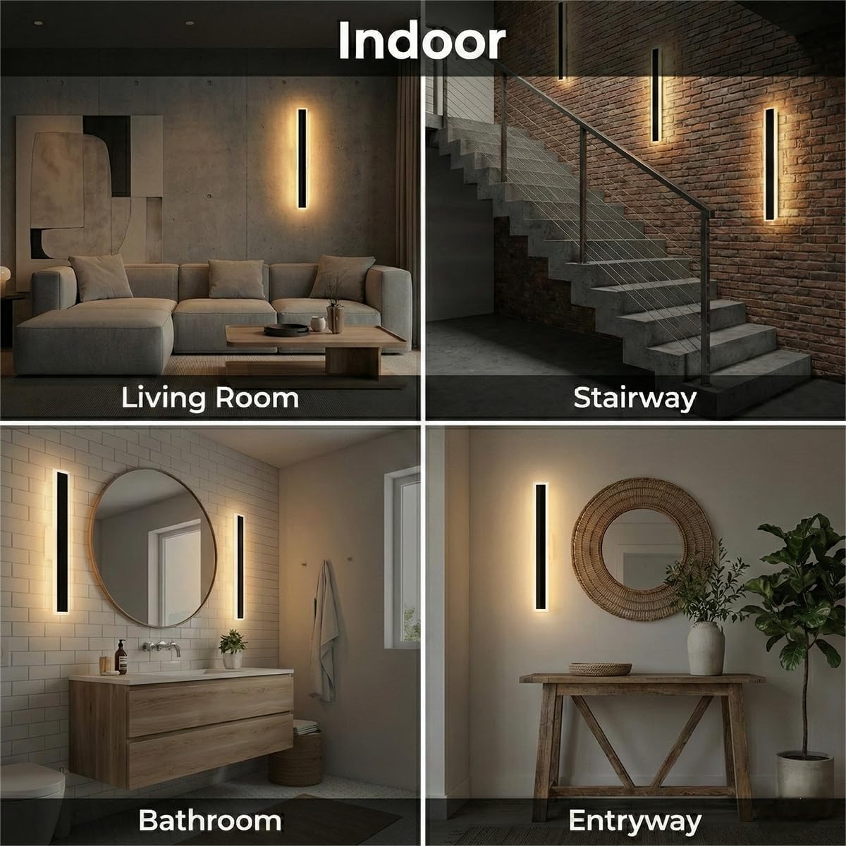 Modern Linear Outdoor Wall Lights, 32" LED Exterior Wall Sconce for Porch & Garage, IP65 Waterproof Architectural Facade Lighting, 3CCT Dimmable Matte Black Fixture for Front Door Entryway