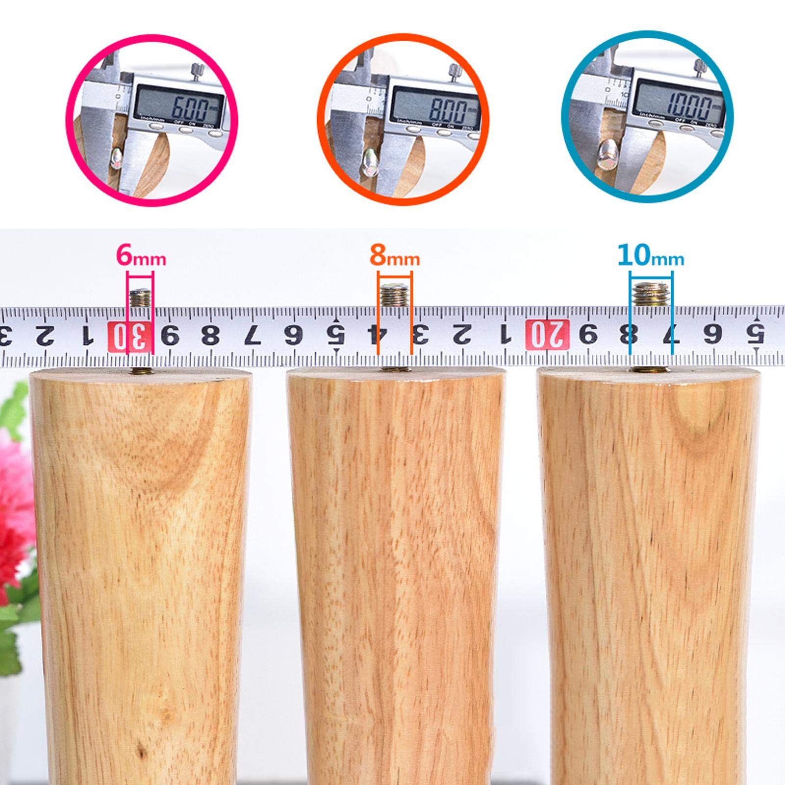 Set di 4 Gambe per Tavolo Piedini per Mobili in Legno Massello Piedini di Supporto Sostitutivi per Divani Gambe per Divani Piedini per Armadietti per Letto Divano Sedia (Obliquo 50 cm / 19,7 Pollici)