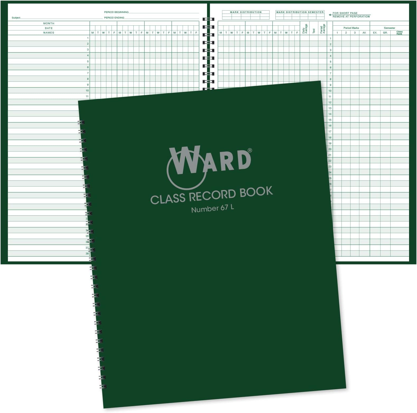 Class Record Book, 38 Students, 6-7 Week Grading, 11 x 8-1/2, Green