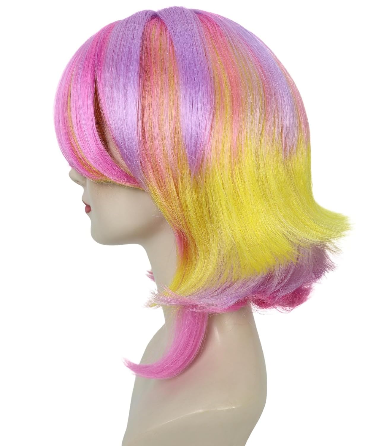 Adult Women's Pastel Pink and Yellow Gradient Short Layered Bob Wig Cut - Flipped Ends Wig for Halloween and Cosplay - Synthetic Fiber
