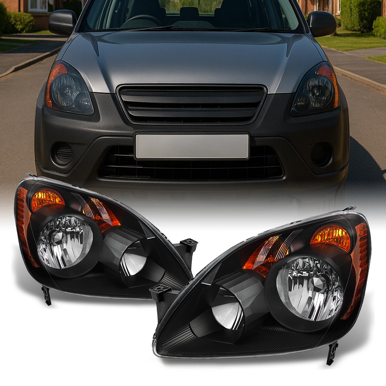 AKKON - For Honda CRV UK Built Models Black Headlights Driver Left + Passenger Right Side Replacement Pair Set