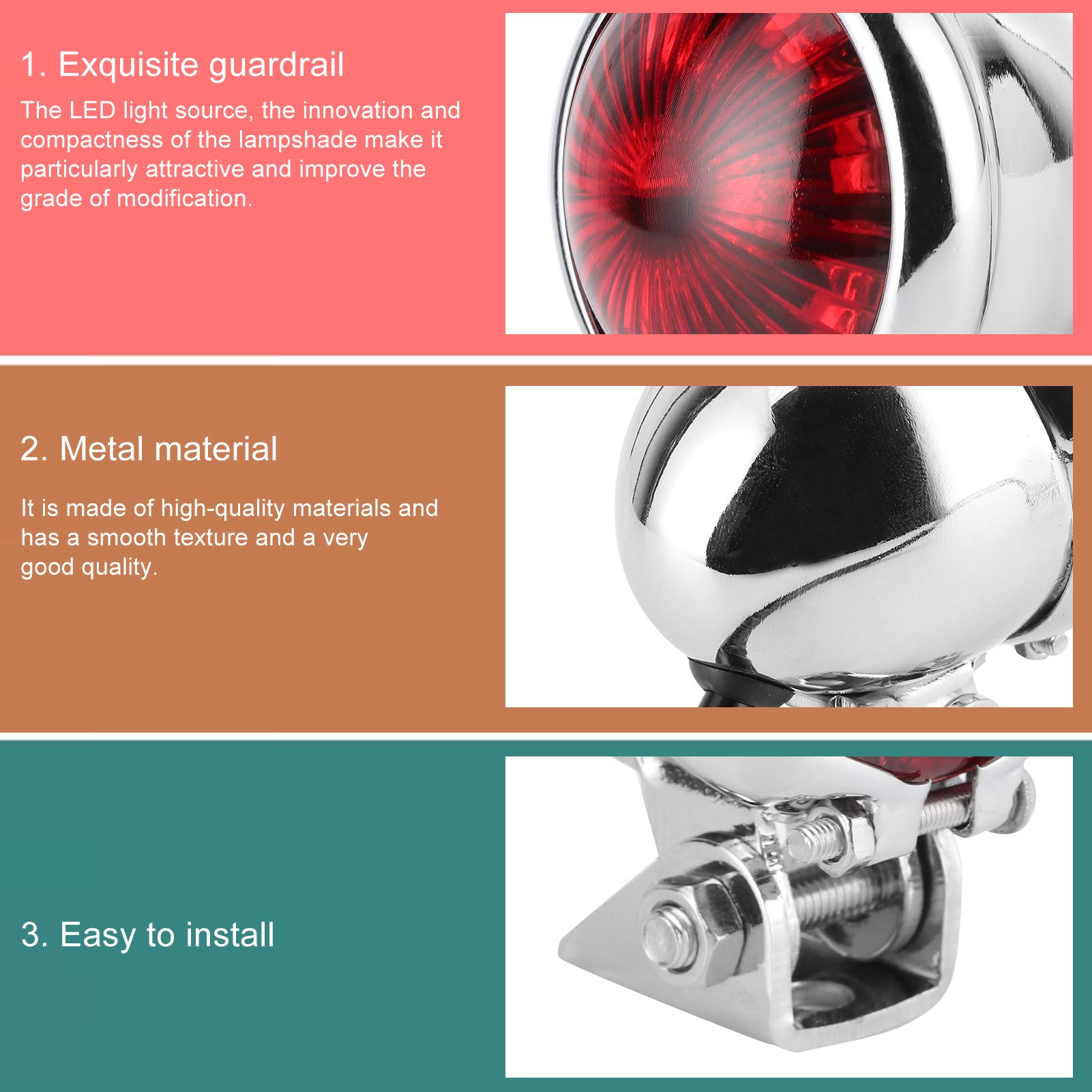 Fanale posteriore per fanale posteriore a LED universale da 12 V per moto con asta di fissaggio a vite(Red-Conchiglia d'argento)