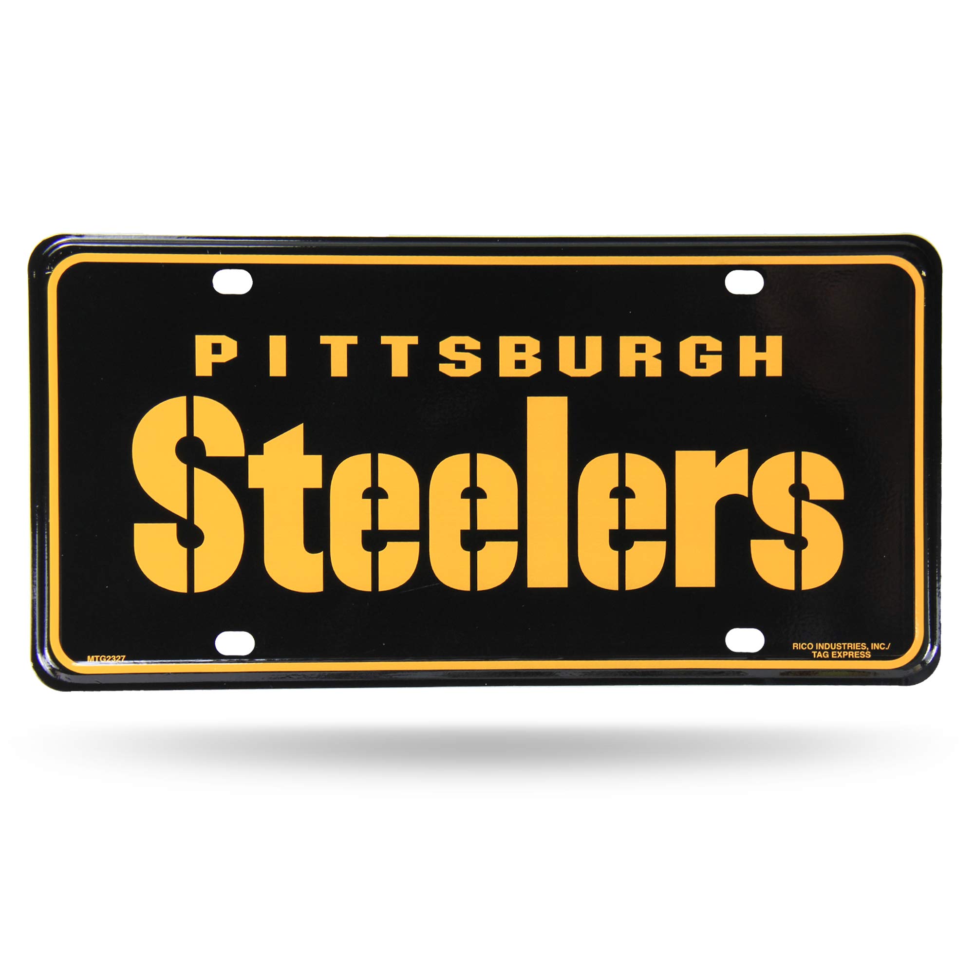 Rico Industries NFL Pittsburgh Steelers - Black Pitt Wordmark Metal License Plate Tag