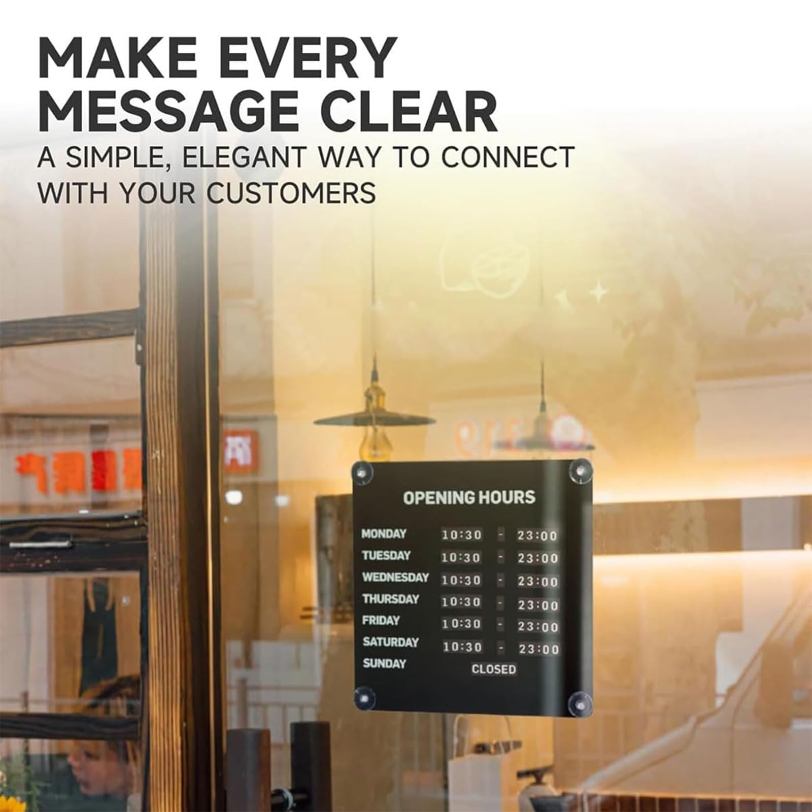 Señal de horario comercial, pantalla ajustable para puertas de cristal, números magnéticos intercambiables, ventosas, tablero de horario reutilizable para tiendas, cafeterías, salones, oficinas