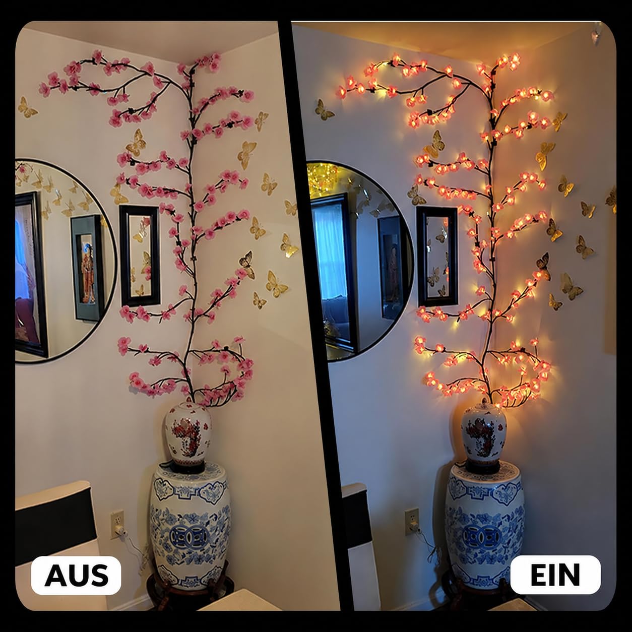 Starnearby Guirlande LED Fleur de Cerisier avec Télécommande et 8 modes d'éclairage, Branches Lumineuses Fleurs de Cerisier LED, Décoration Murale pour Chambre à Coucher, Salon (230cm 144 Leds)
