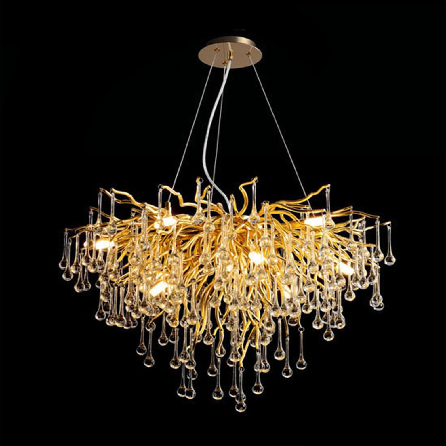 KXEcoLife Modern Crystal Tree Branch Chandelier, Large Linear Raindrop Indoor Hanging Pendant Light Fixture for Dining Room Kitchen Island Living Bedroom,Round D80CM