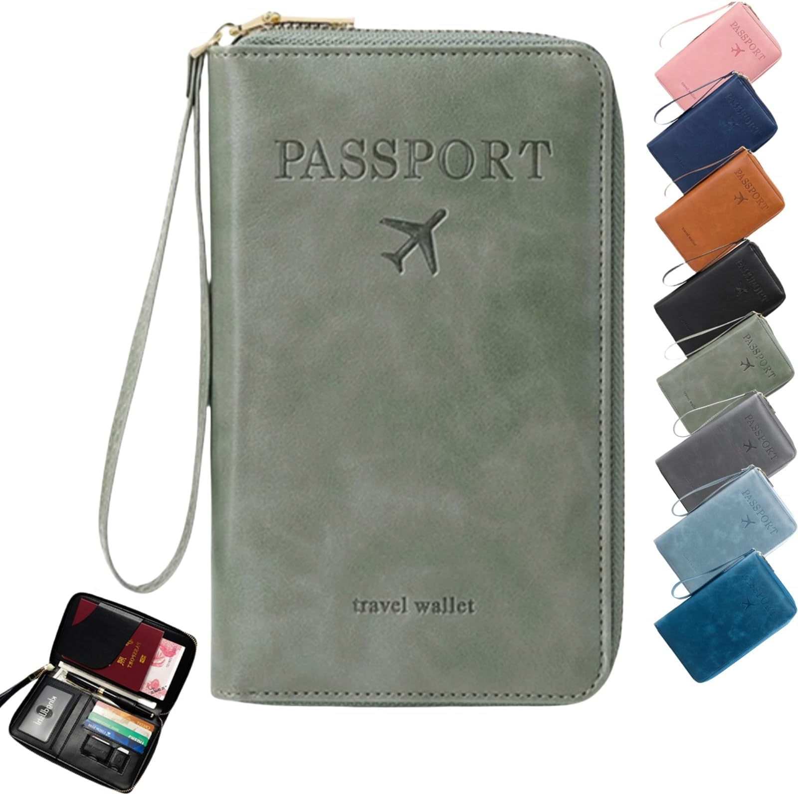 Passport Holder,RFID Travel Wallet,Multi-Functional RFID Passport Wallet,Passport Holder for Travel Holiday Essentials,Multi Functional Card Folder for Travel Women and Men Accessories (Green)