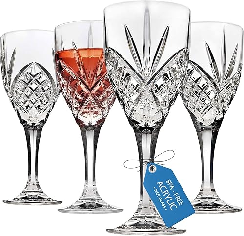 Godinger Juego de 4 copas de vino tinto con tallo inastillables y reutilizables, acrílico sin BPA, colección Dublín, juego de 4