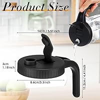 Vista 2 de Dandat 5 tarros de boca ancha para verter tapas con asa, tapa de plástico reutilizable, sello hermético a prueba de fugas, frasco no incluido (negro)