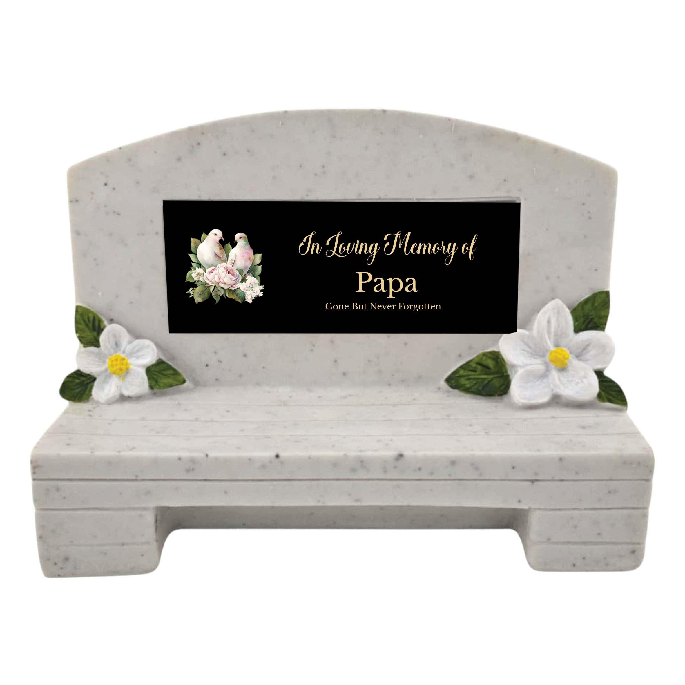 1stclassgifts In Loving Memory Of Memorial Bench With Plaque Grave Marker With Doves Design Mum Dad & Lots More Black Plate (UV PRINTED) (Papa)