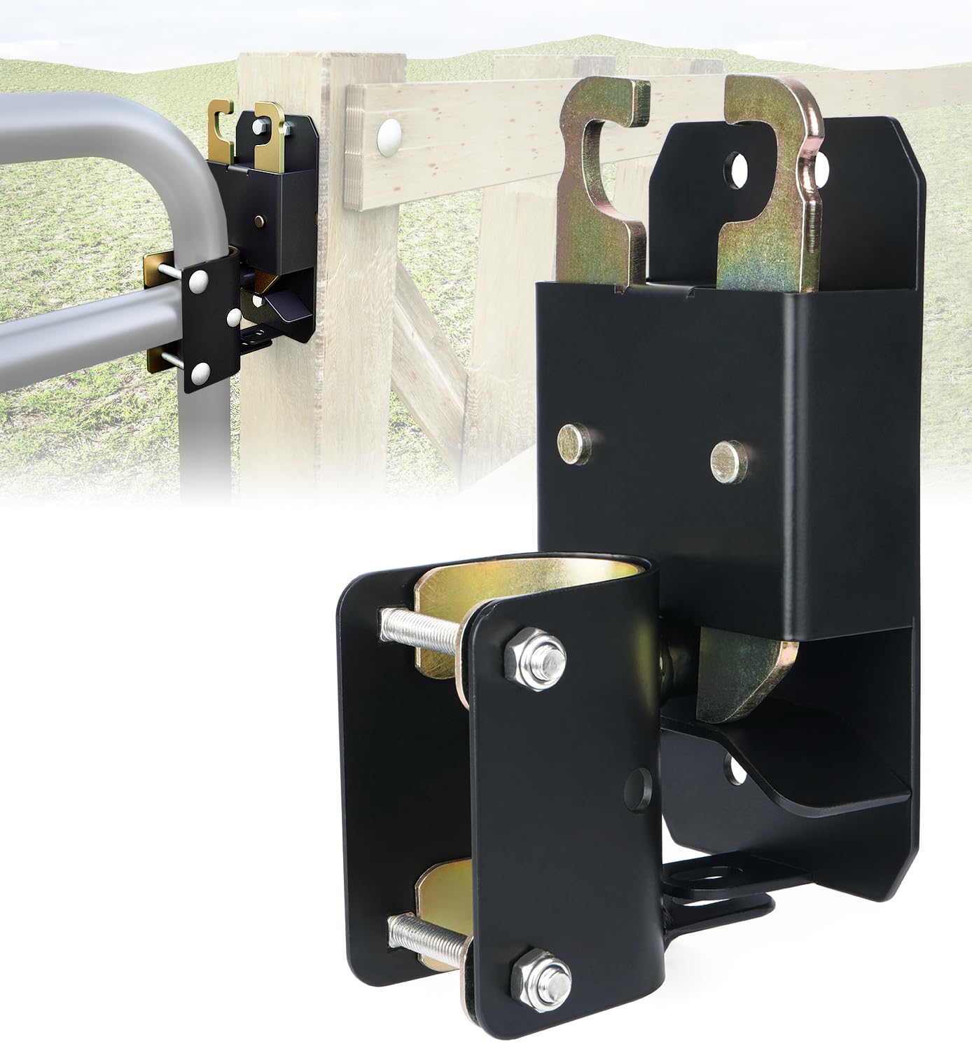 Lupar 2 Way Farm Gate Latch, Heavy-Duty Lockable Fence Latch with Self-Locking Nut, Black Livestock Gate Latch Compatible with Pastures, Stables, Ranches, Horse Corrals,Farms