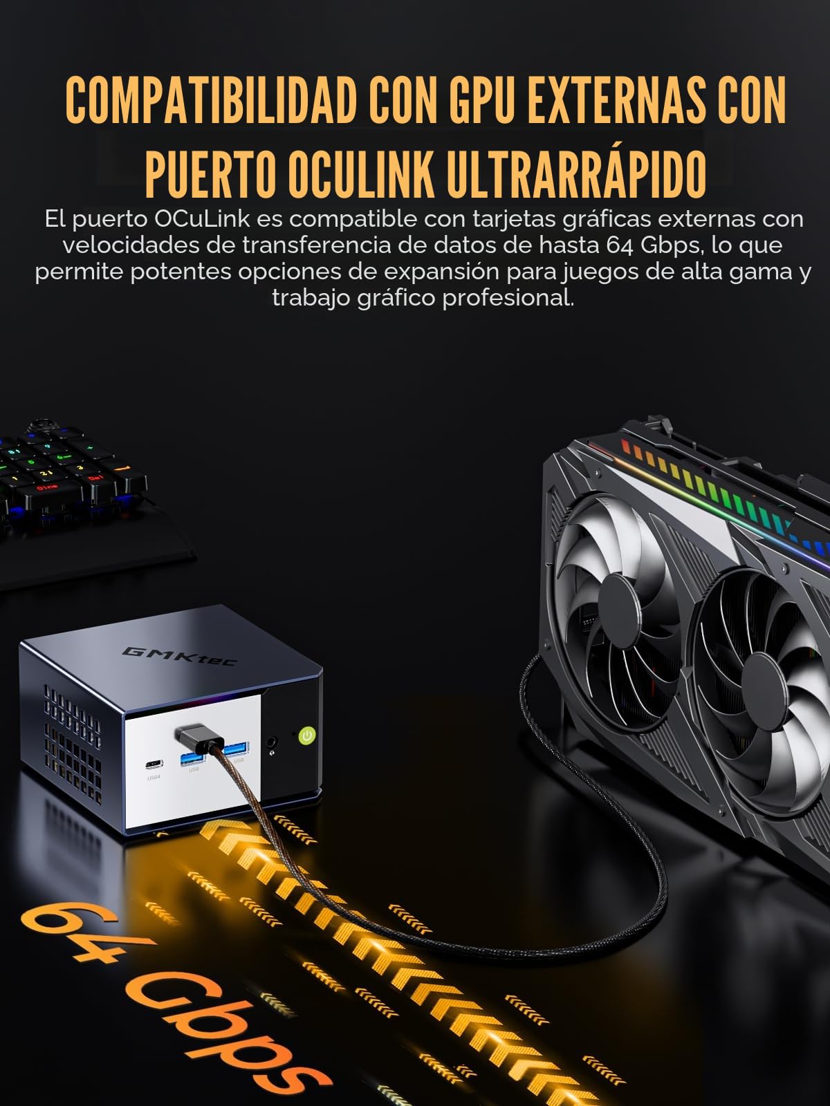 GMKtec EVO-X1 AI Mini PC AMD Ryzen AI 9 HX-370 Serie (5,1 GHz) Mini Computadora para Juegos, 32 GB LPDDR5X 1 TB PCIe 4.0 SSD, Compatible Pantalla Triple 8K, WiFi 6 e Interfaz USB4/Oculink/