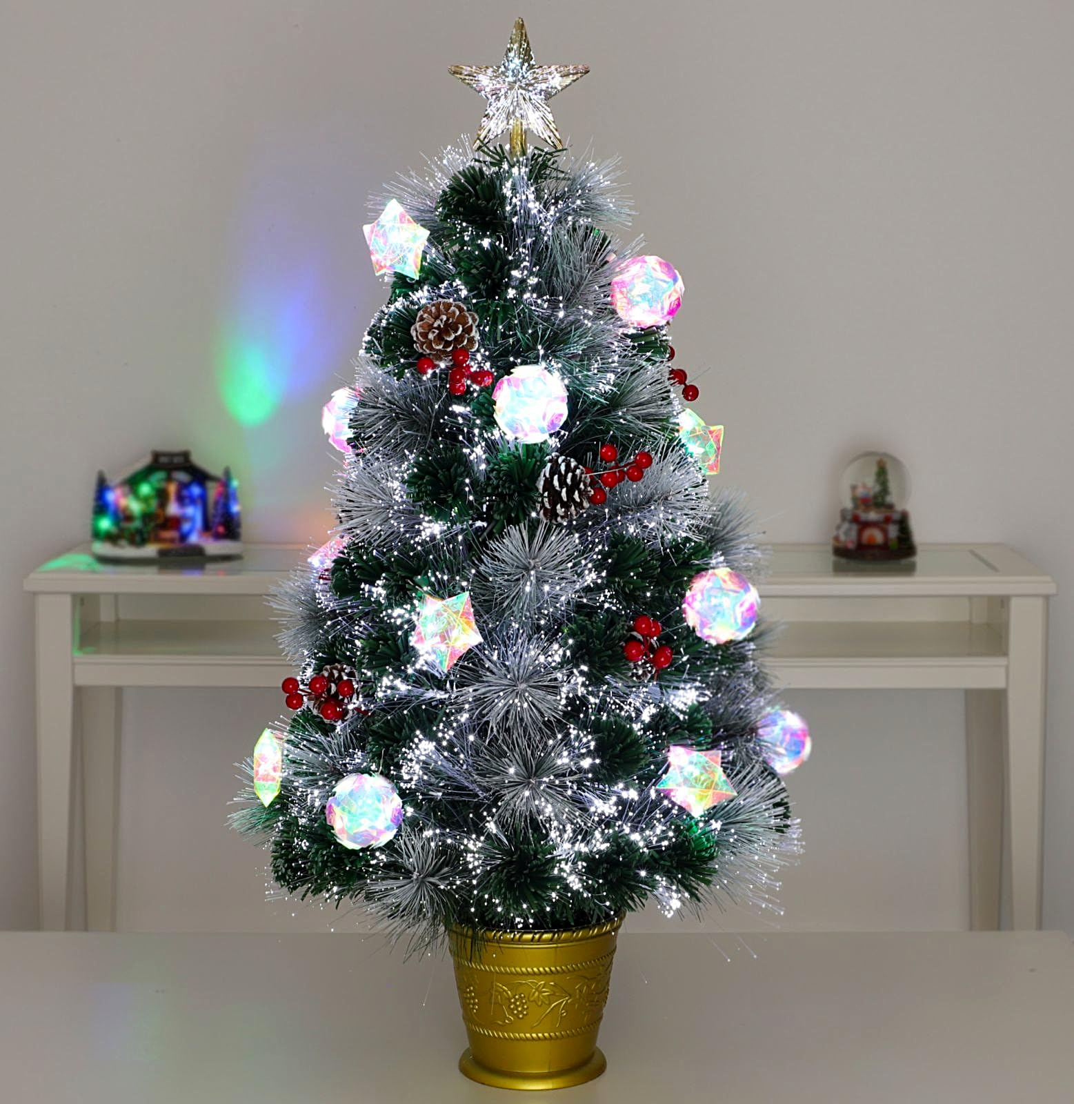 Christmas Concepts Green Christmas Concepts® 3Ft (36") Prelit Fibre Optic Christmas Tree With Berries, Pinecones & Led Iridescent Ornaments - 37 Functions Included - Artificial Christmas Trees