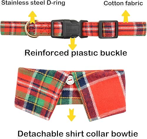 Miniatura 2 de Collar de algodón para perro con corbatín, cómodo y ajustable con bonito diseño de solapa, para mascotas pequeñas, medianas y grandes