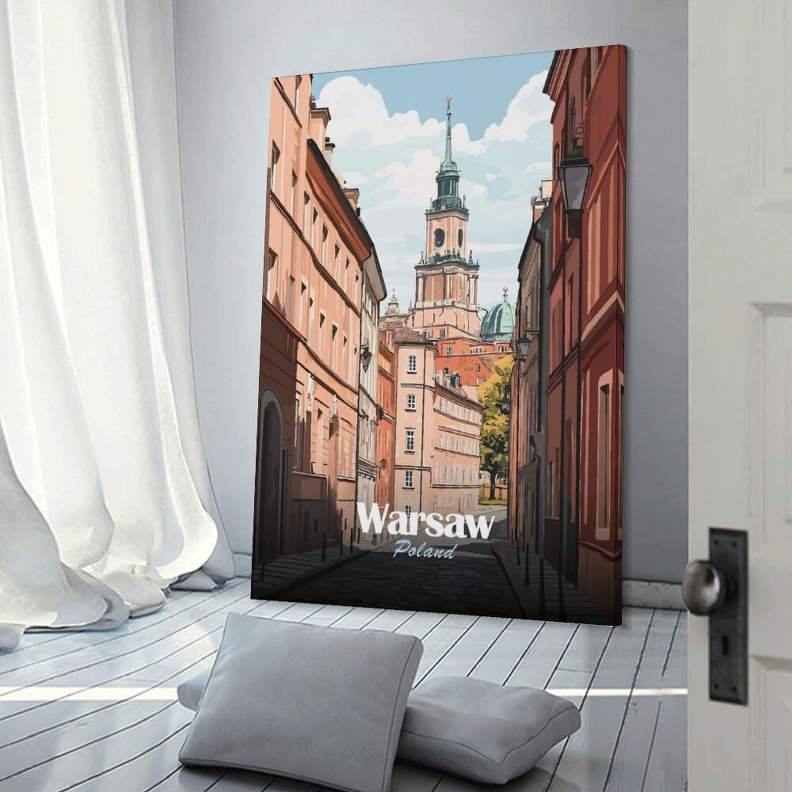 Junmoney Warsaw, Poland Cityscape Room Decor Wall Art, 20x30inch(50x75cm), for Gallery Wall Decor And Room Displays, Decorative Artwork with Flexible Styling