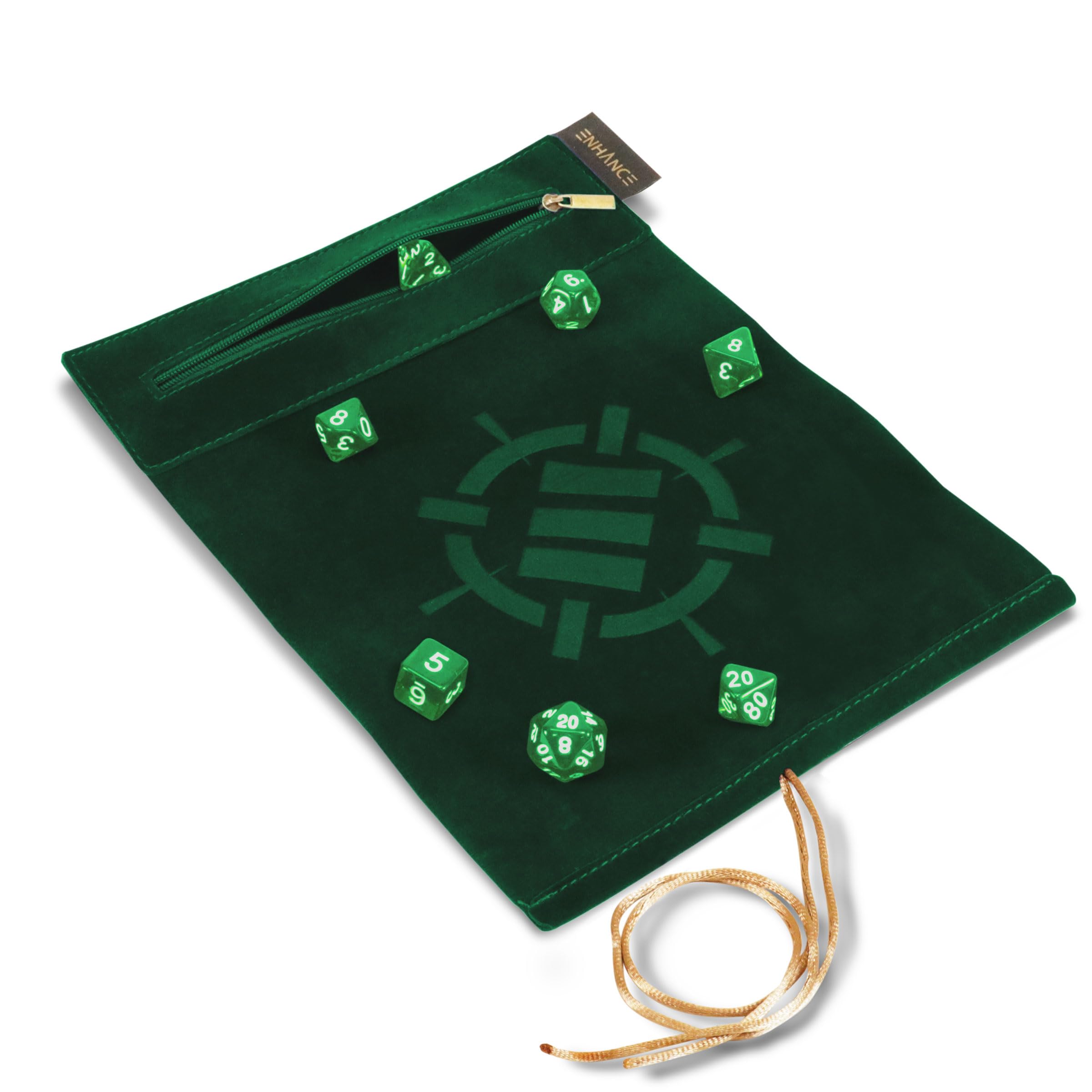 ENHANCE Roll on a Scroll Dice Rolling Mat & 7pc Acrylic Dice Set, Velvet Dice Case with Color-Coordinated 7pc Acrylic Dice