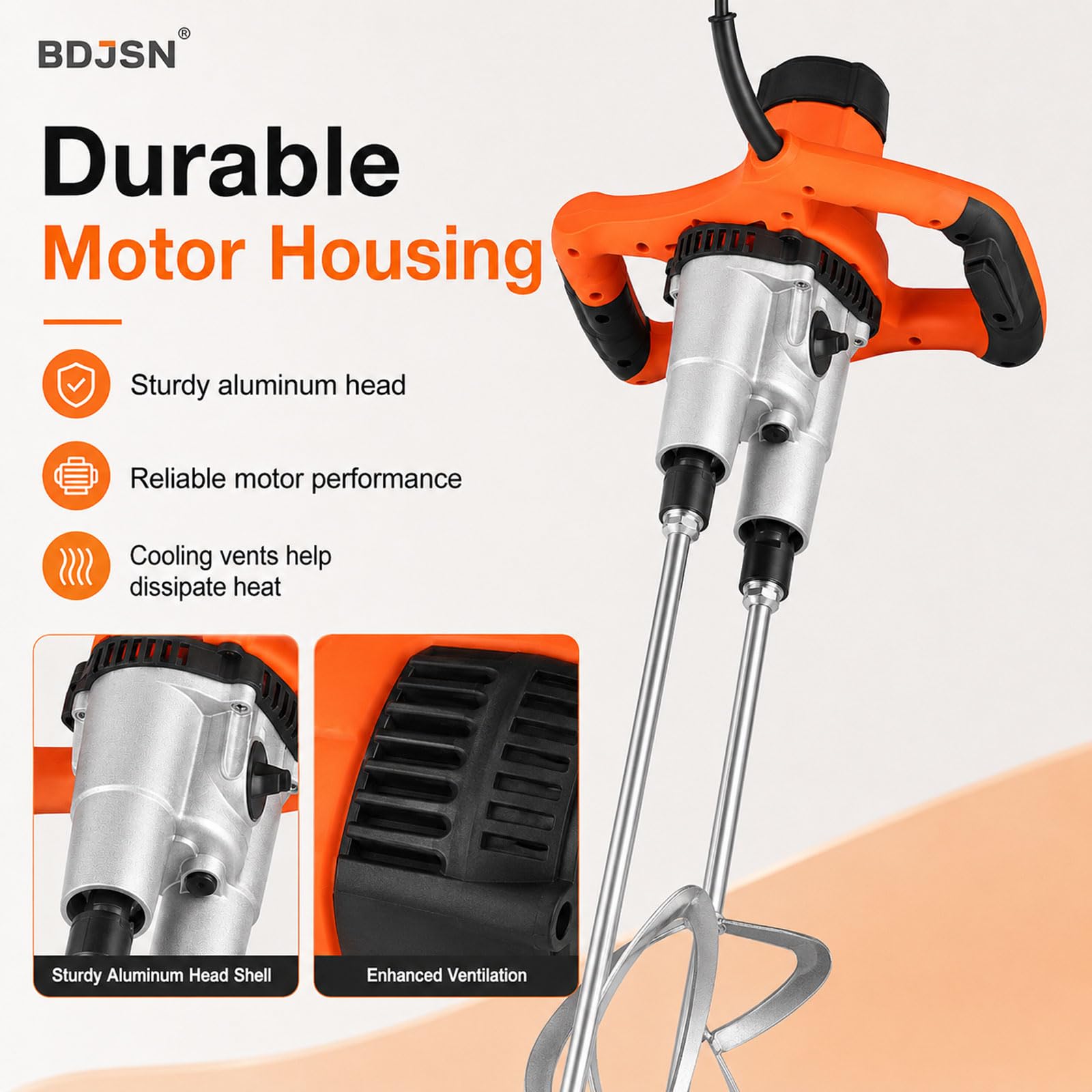 Mezcladora De Concreto Eléctrica, Mezcladora De Cemento Portátil De Doble Paleta con Control De 6 Velocidades, Mango Doble Ergonómico, Interruptor De Bloqueo, Varillas Mezcladoras Galvanizadas