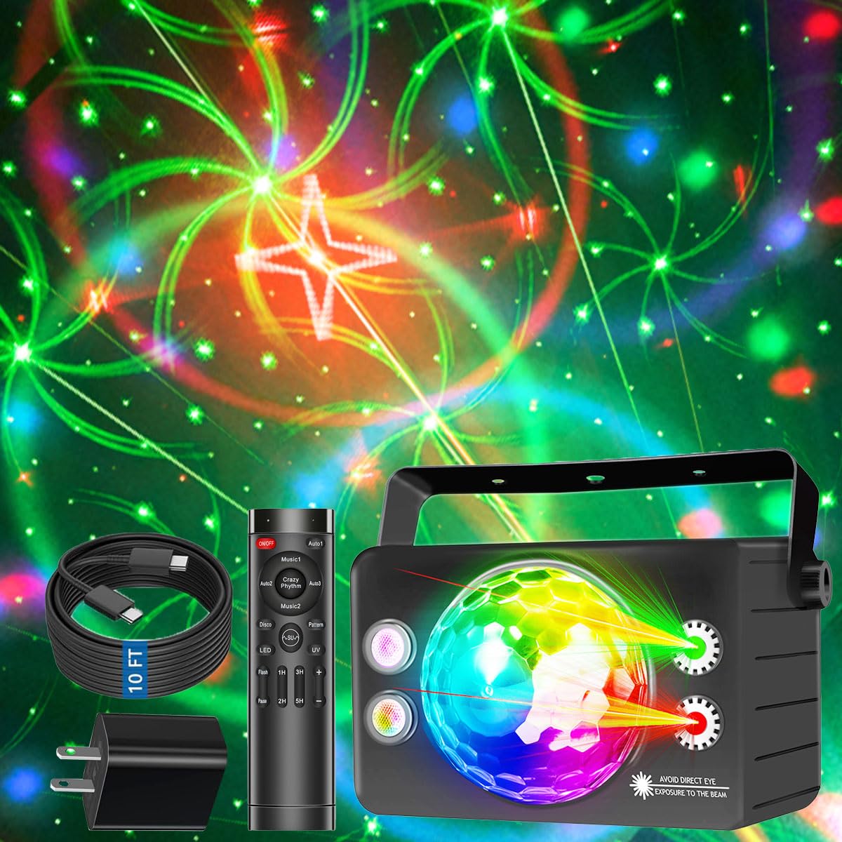Boule disco lumineuse pour fête DJ Disco lumières LED stroboscopiques activées par le son avec télécommande pour fêtes de Noël, club, bar, cadeau d'anniversaire, rave, vacances, Noël, salle de danse