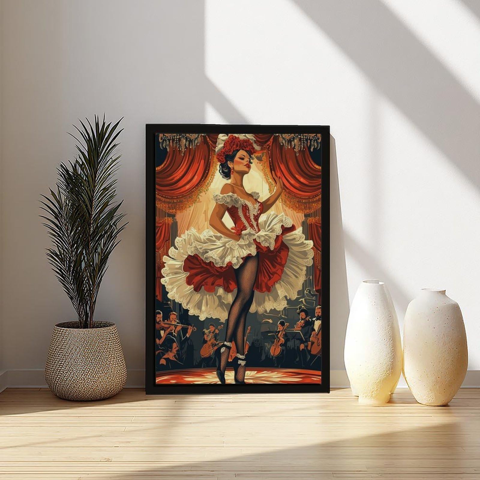 LXWNZE Cabaret parigino, poster artistico su tela con danza francese Cancan, decorazione per camera da letto, ufficio, stanza, regalo, 61 cm L x 91,4 cm W