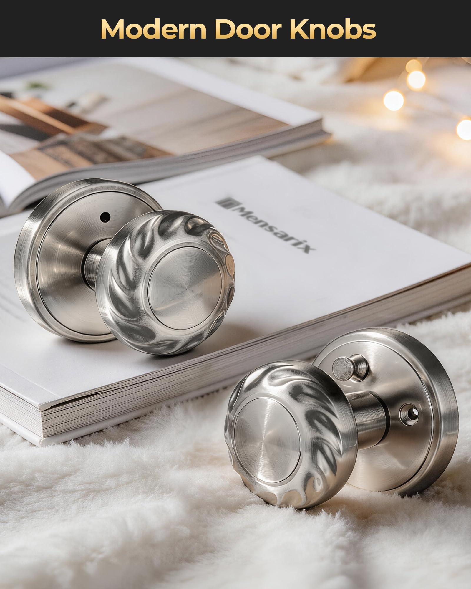 Brushed Nickel Door Knobs - 6 Pack Zinc Alloy -3