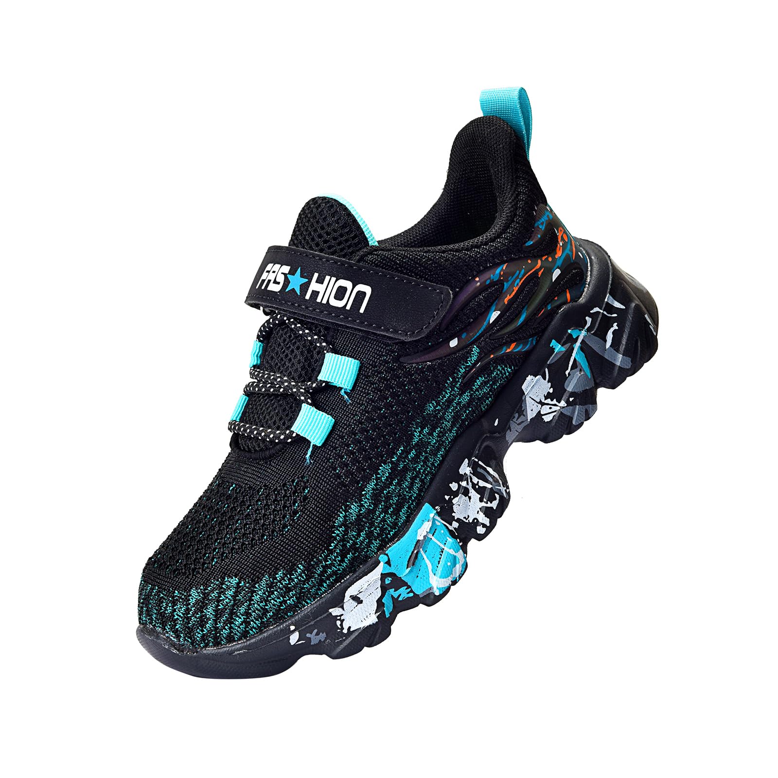 Uerymit Boys Girls Tennis Sneakers Slip On Breathable Athletic Sports Running Gym Walking Shoes Black Blue Big Kid Size 3, 1 Pair