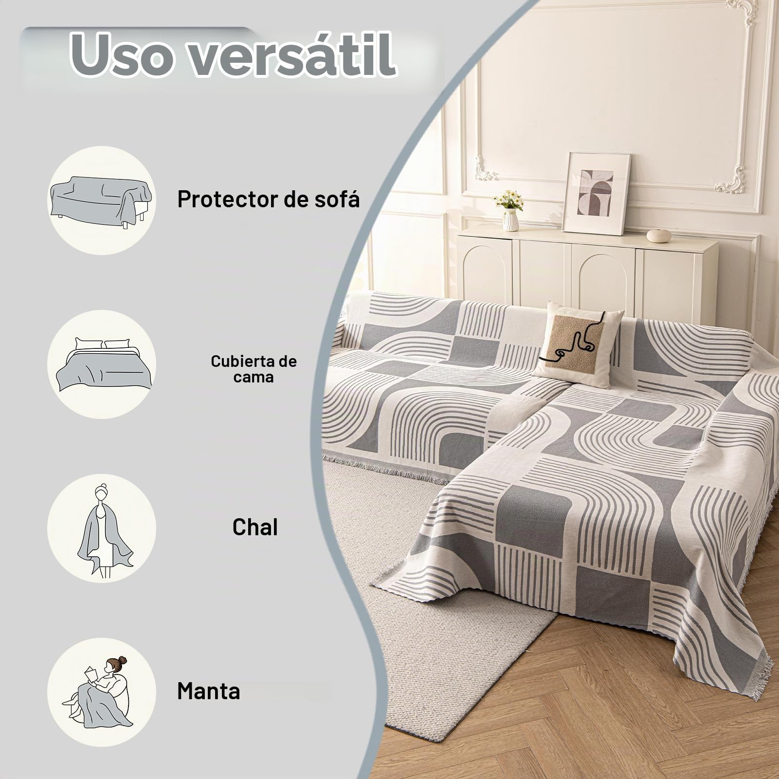 WEYOND Funda Sofa Chaise Long, 2 Piezas, 180 x 300 cm + 180 x 300 cm, Gris | Funda Sofá Chaise Longue de Chenilla, Cubre Sofá para Perros y Gatos, Antideslizantes para Sofá 2/3/4 Plazas en L