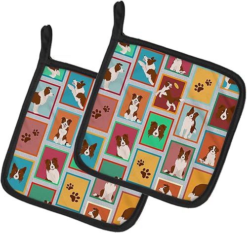 Caroline's Treasures MLM1149PTHD Lots of Red Border Collie Pair of Pot Holders Kitchen Heat Resistant Pot Holders Sets Oven Hot Pads for Cooking