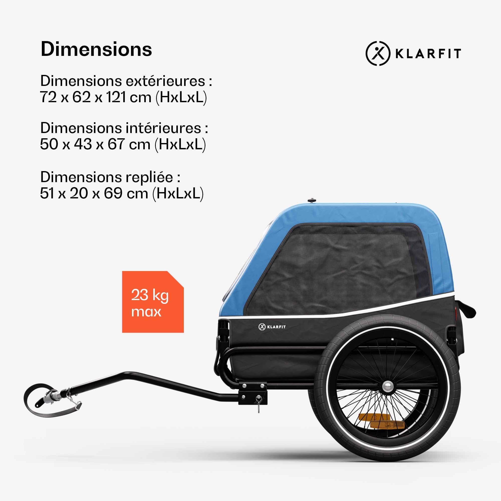Klarfit remorque de vélo Hybride Maison/Cargo très spacieuse 334 L, Construction Solide en Acier avec réflecteurs intégrés - idéale pour Transporter Votre Chien à vélo