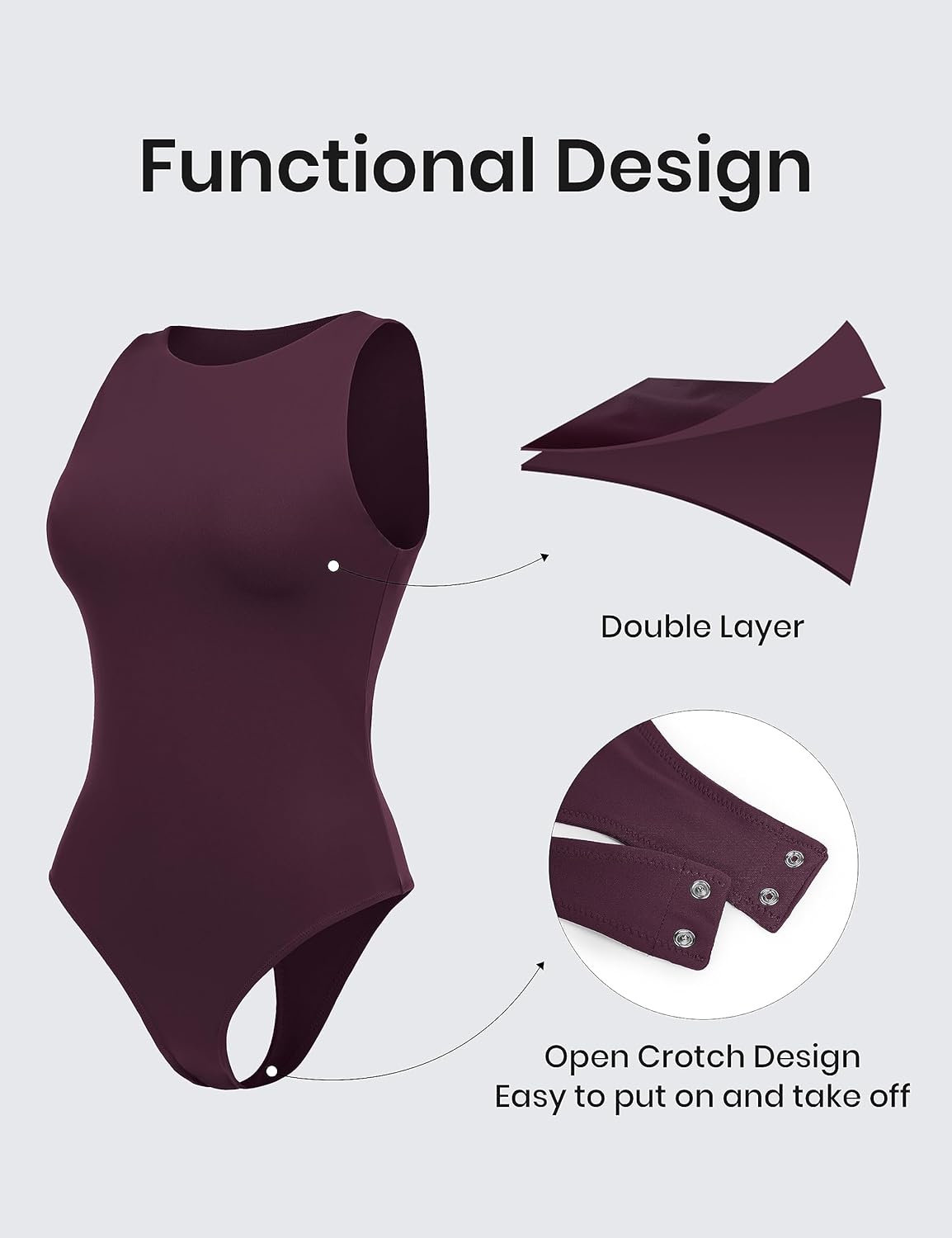 CRZ YOGA Butterluxe Sleeveless Bodysuit for Women High Neck Double Lined Sexy Tank Tops Racerback Thong Jumpsuits - Image 5