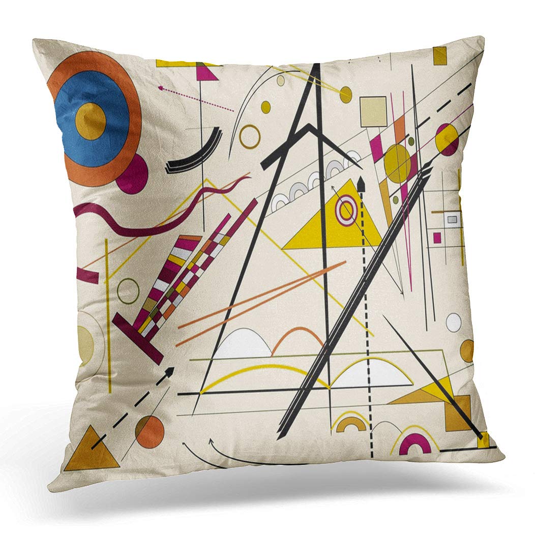 Awowee Cushion Cover 45x45cm/18x18inches Blue Kandinsky Abstract Beige Colorful Artistic Fancy Figure Geometric Home Decor Throw Pillow Cover Square Pillowcase for Bed Sofa
