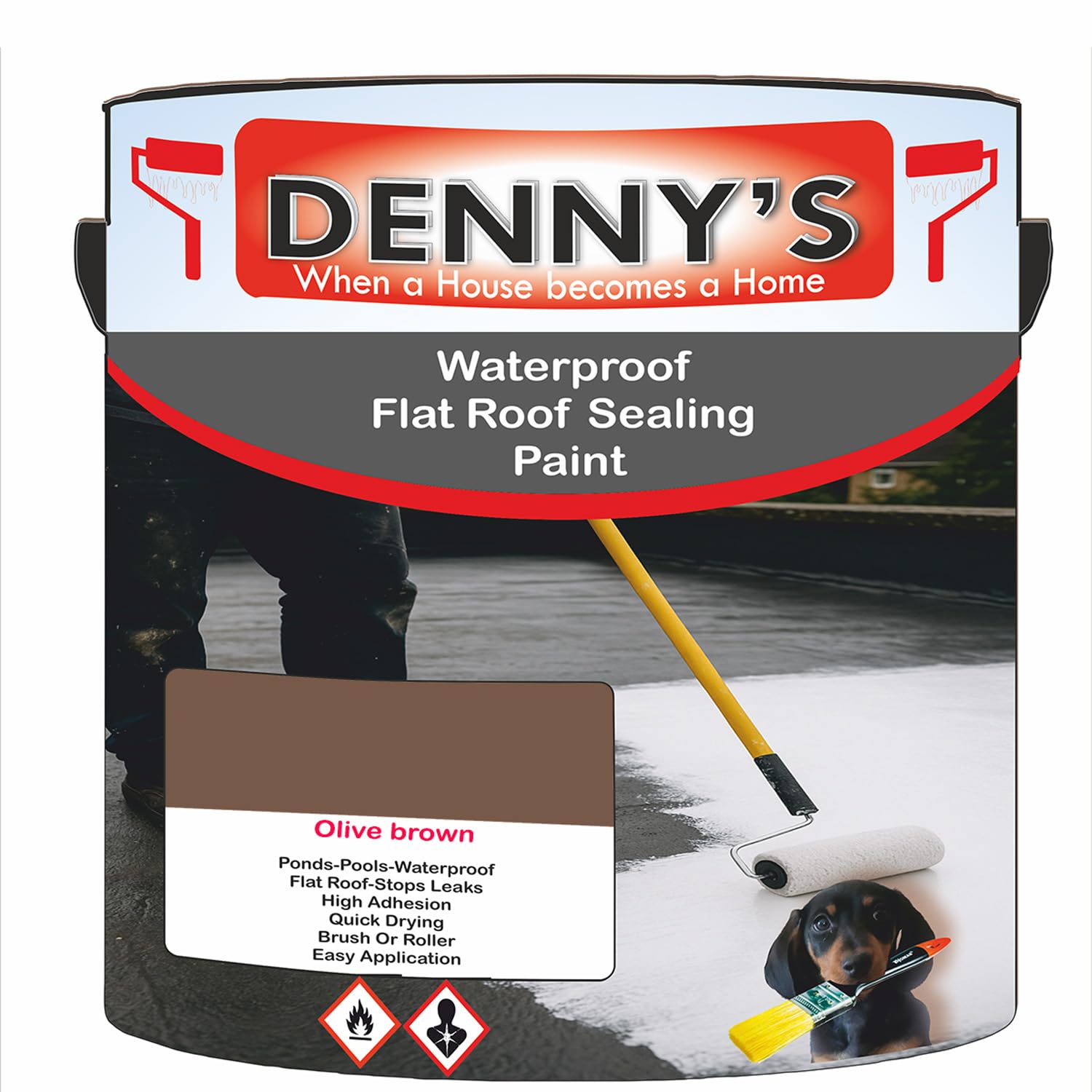 SCOOBYS PAINTS BACK IN THE MIX Chlorinated Rubber Flat Roof Paint – Waterproof Roof Sealer & Leak Repair Coating, Quick Drying, High Adhesion (Olive brown, 1 Litre Tin) — image 1