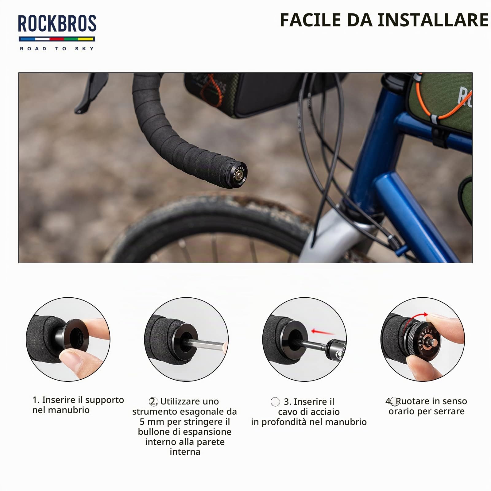 ROCKBROS Road to Sky Lucchetto Bici Nascosto, Lucchetto Catena Bicicletta, Lucchetto Spina Manubrio Antifurto, Spina Terminale Multifunzionale 65 cm per MTB, Bici da Corsa