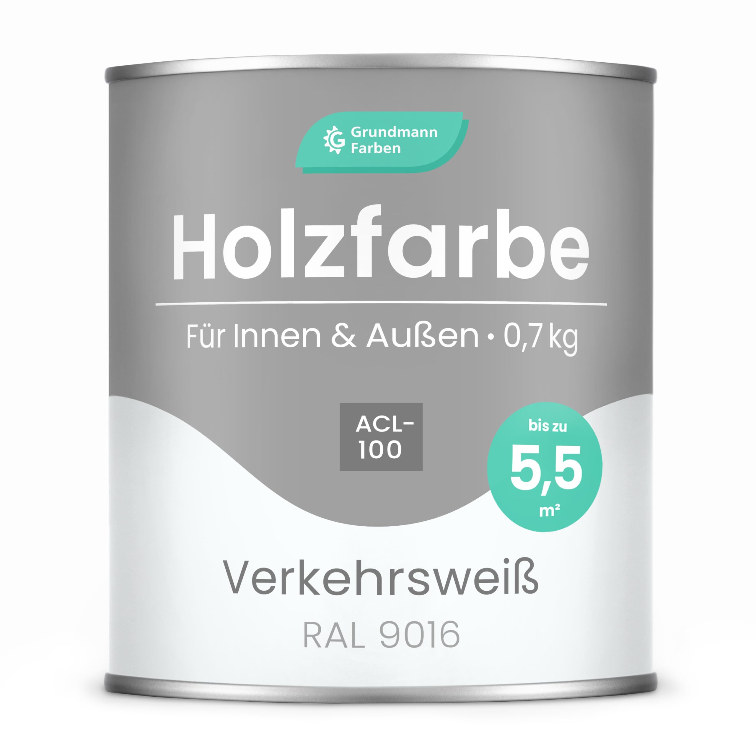 Grundmann Holzfarbe ACL 100 - Holzlack 0,7 Kg Weiss - 4in1 inkl. Grundierung - Seidenmatt - Wetterfest für Innen und Außen - RAL 9016 Verkehrsweiss