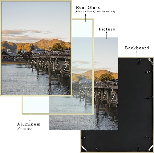 Vista 28 de Frametory, Marco de fotos de aluminio de 18 x 24 pulgadas, parte delantera de cristal real, para fotos de 18 x 24 pulgadas, para pared, marco
