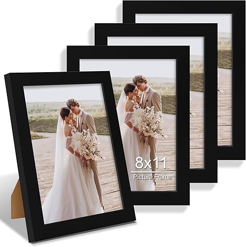 Vista 17 de Juego de 4 portarretratos de 5 x 7 pulgadas, de vidrio real y marco de madera multicolor, exhibición en pared o mesa, para fotos de 4 x 6 pulgadas