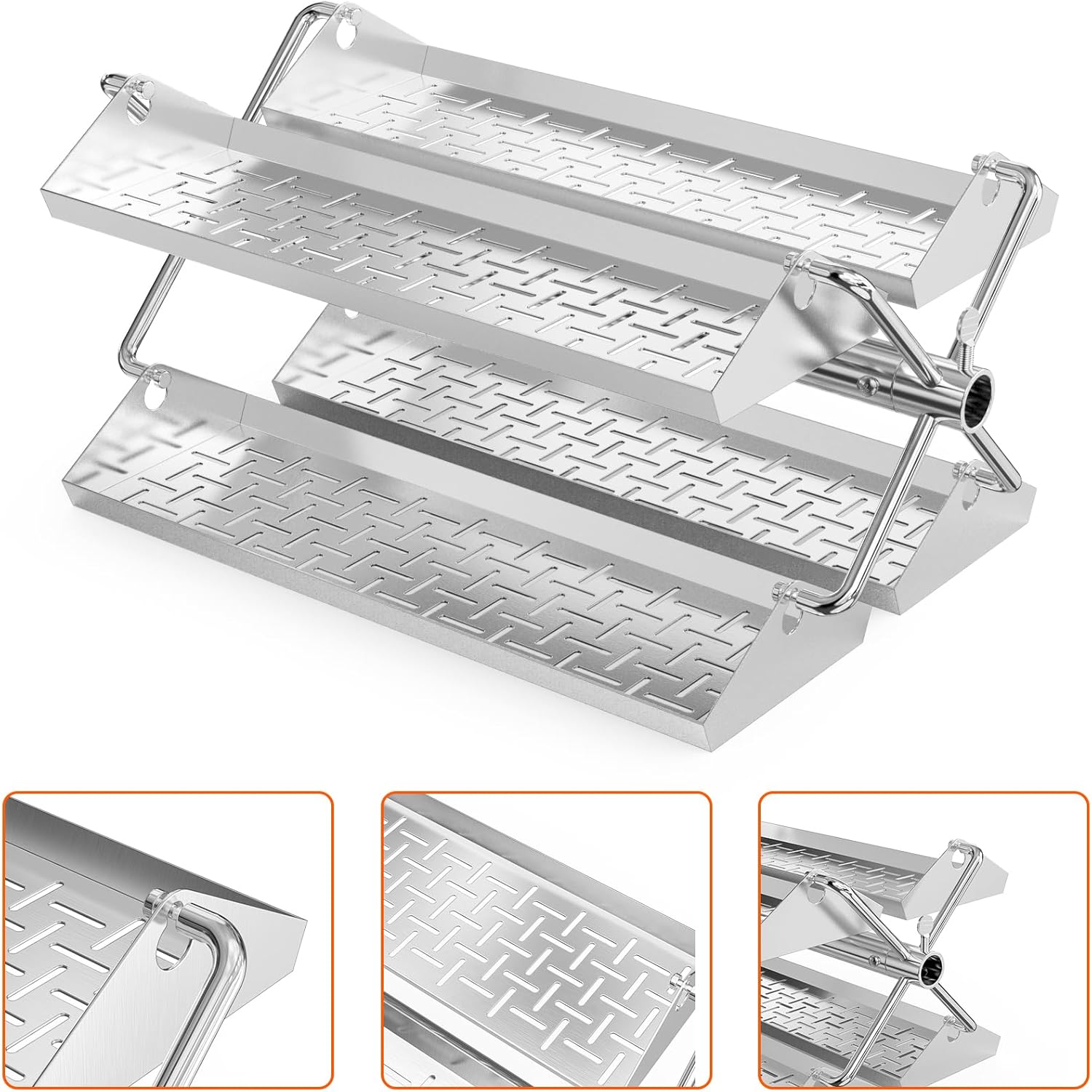 onlyfire Stainless Steel BBQ Rotating Tray Rotisserie Basket for Most Grills, Fits for 3/8" & 5/16" Square, 1/2" & 3/8" Hexagon Spit Rods