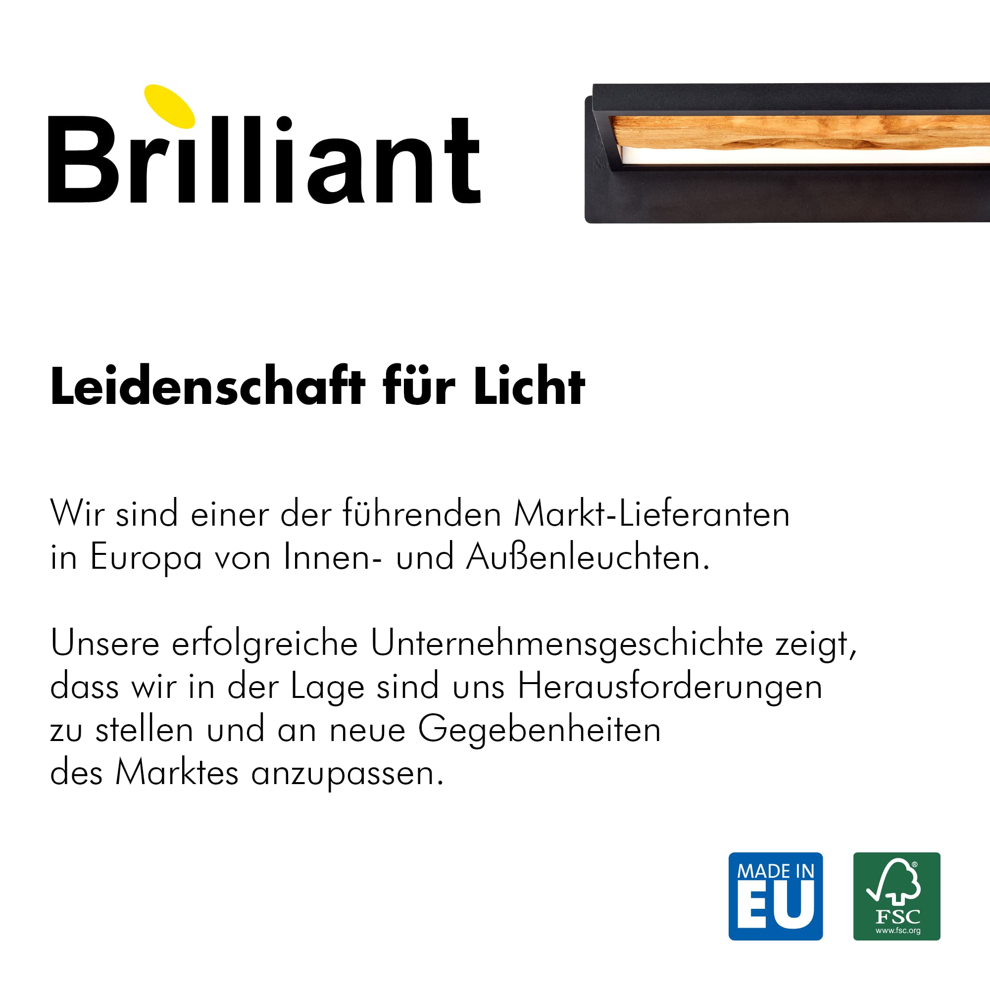 Brilliant LED Wandleuchte Holz 35cm schwarz/holz, Aluminium/Metall/Holz, LED Wandlampe Innen Holz, Schlafzimmer Deko, Holzlampe Wandlampe, Lampe Schlafzimmer 1x LED integriert 9,5 W