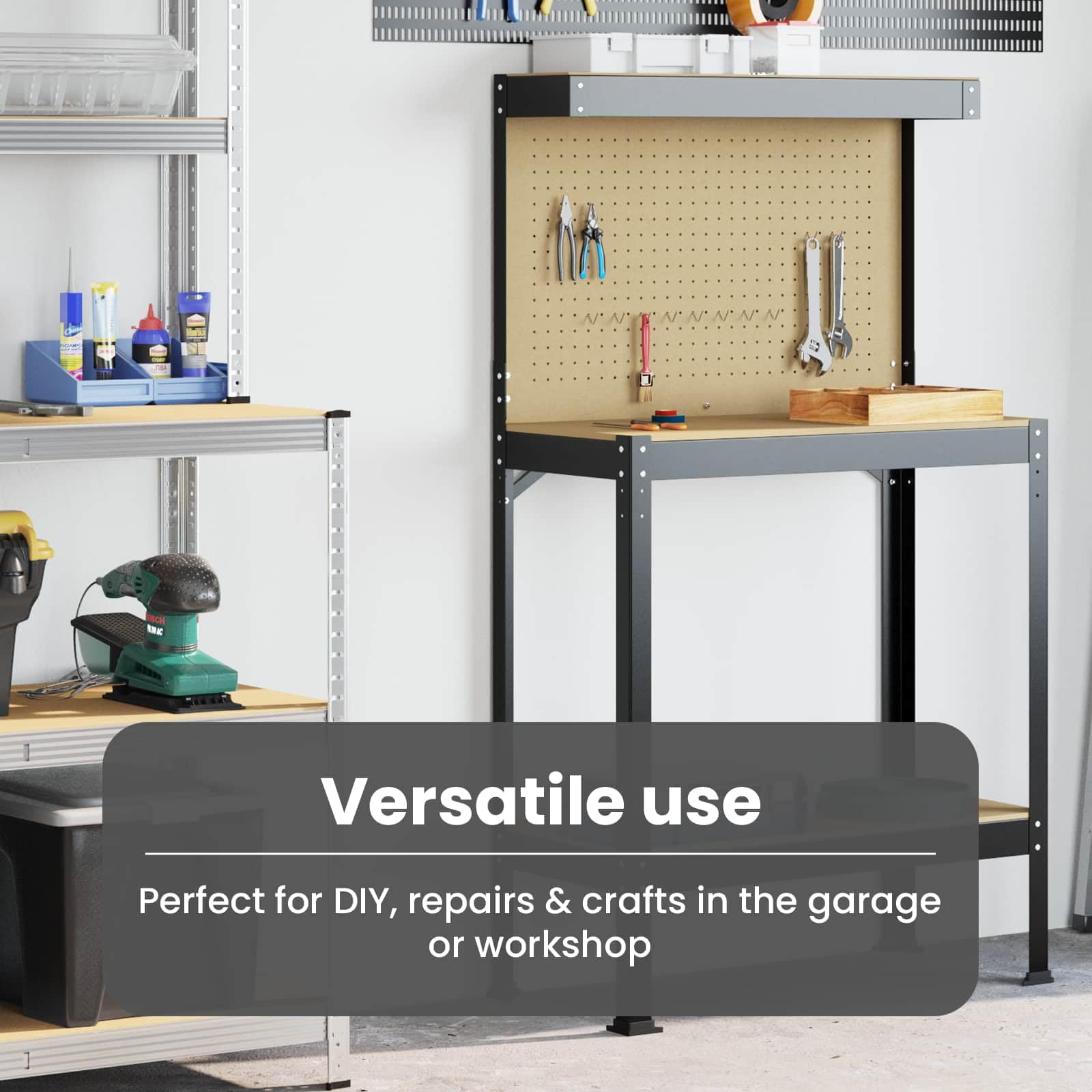 vidaXL Banco da lavoro con lo scaffale Nero 81 x 41 x 145 cm