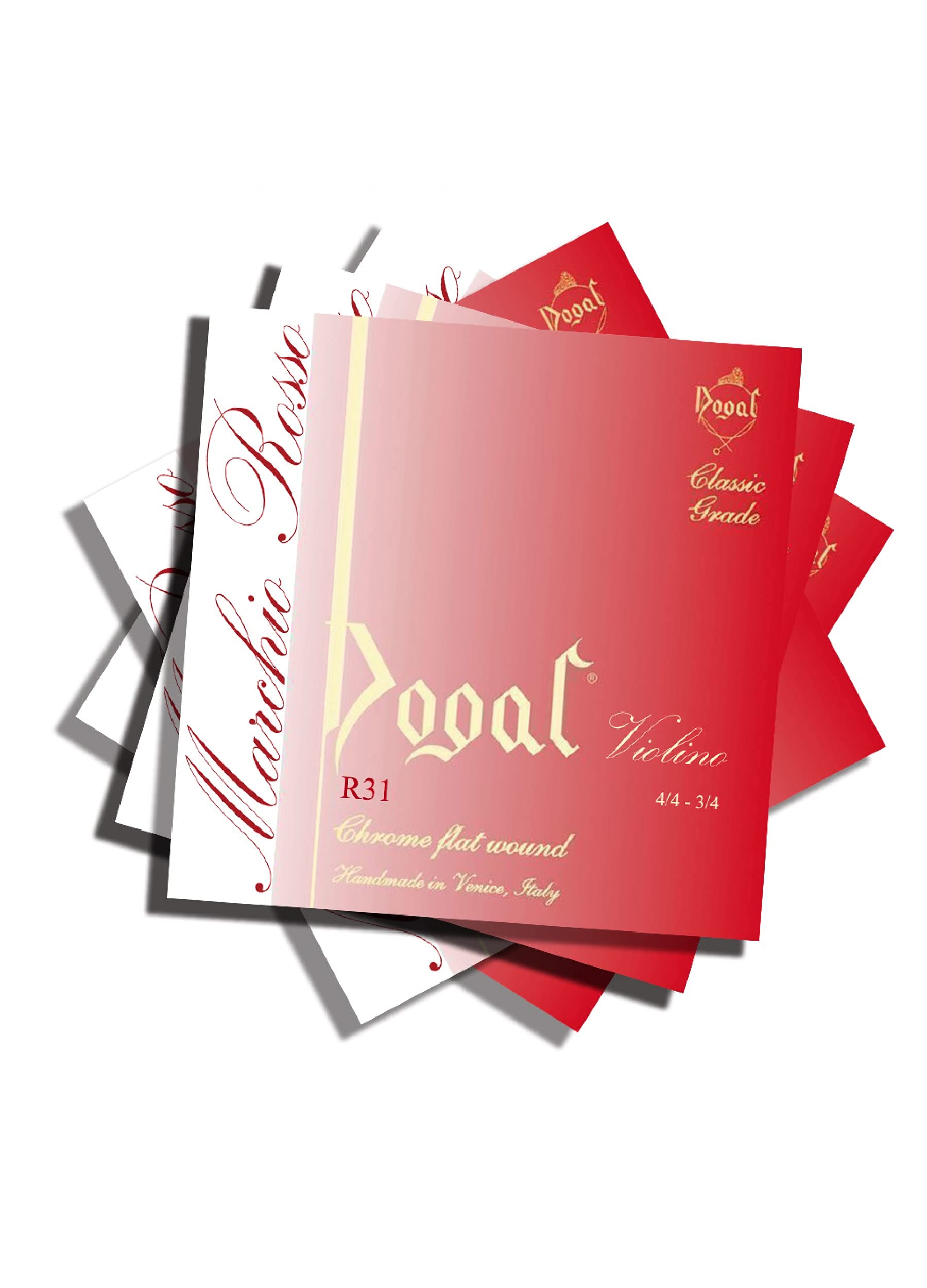 Dogal® »R31A VIOLIN SET MARCHIO ROSSO 1/2-1/4 CHROME STEEL« Corde per Violino - Chrome Flat Wound - Ball End