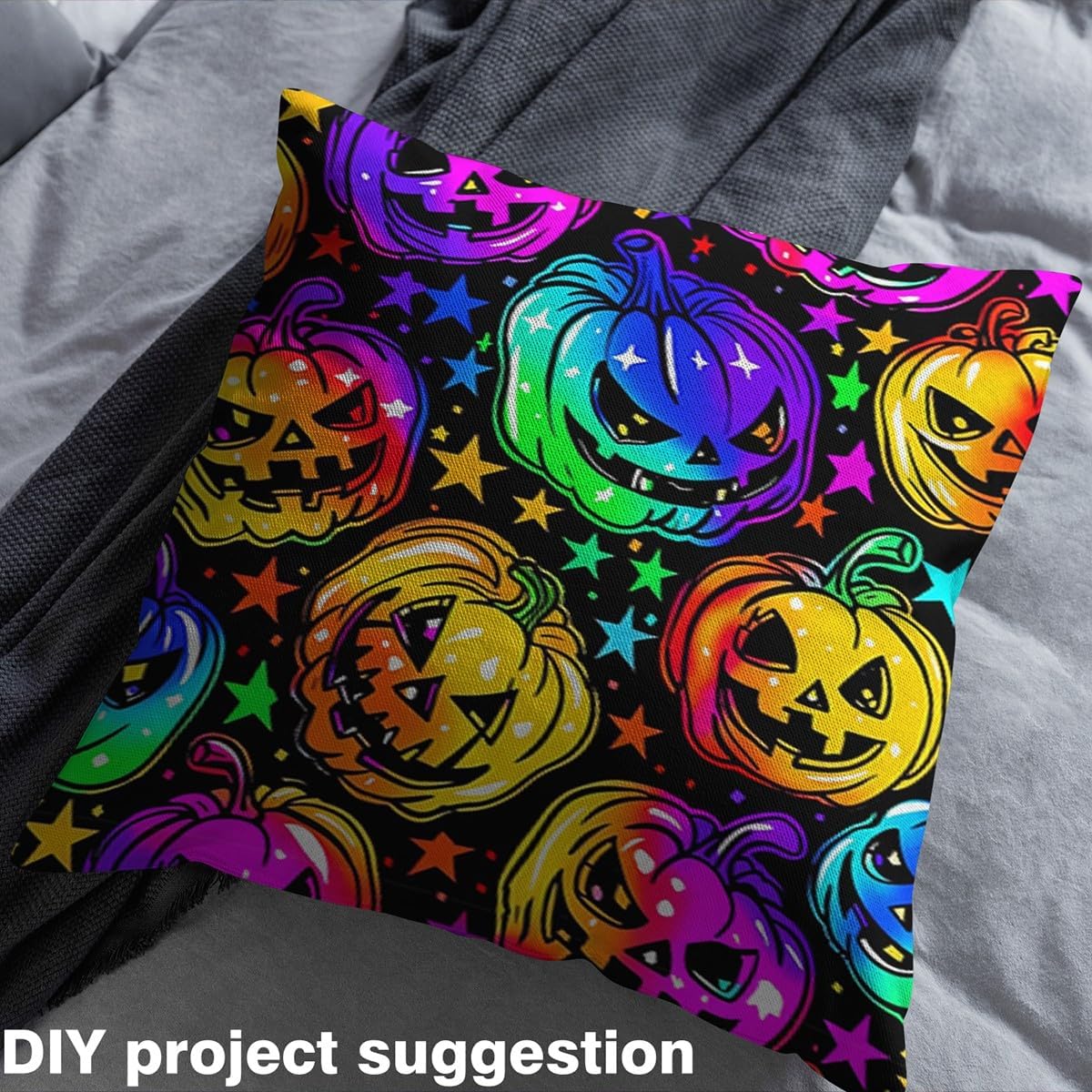 Pumpkin Lantern Fabric by The Yard,Happy Halloween Soft Flannel Polyester No Stretch Fabric,Colorful Stars Galaxy Decorative Cloth,Black Yellow Purple Sewing Supplies DIY Fabric,2 Yards,72" L x 59" W