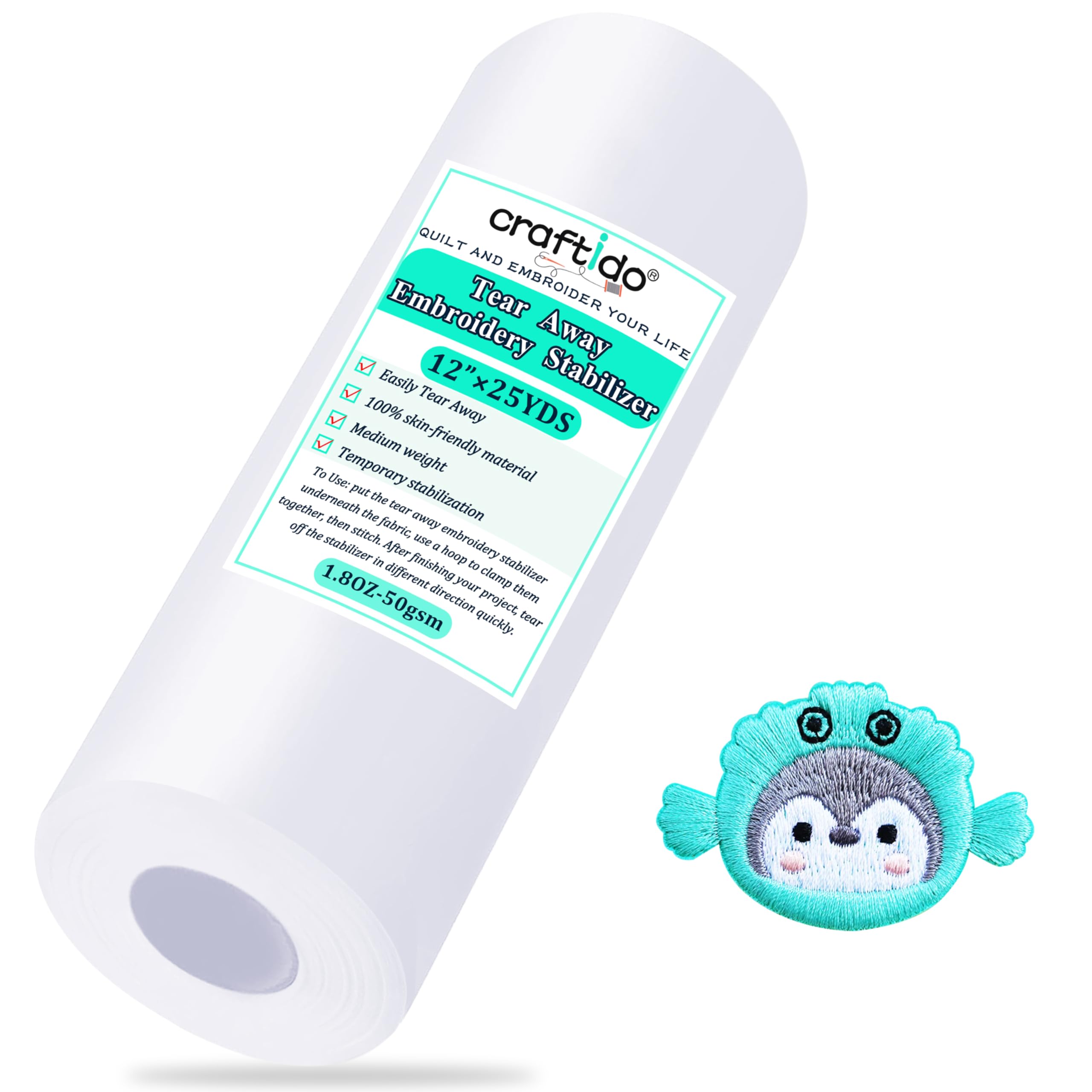 Stabilisateur de broderie déchirable Craftido 51g pour un maintien anti-plissement