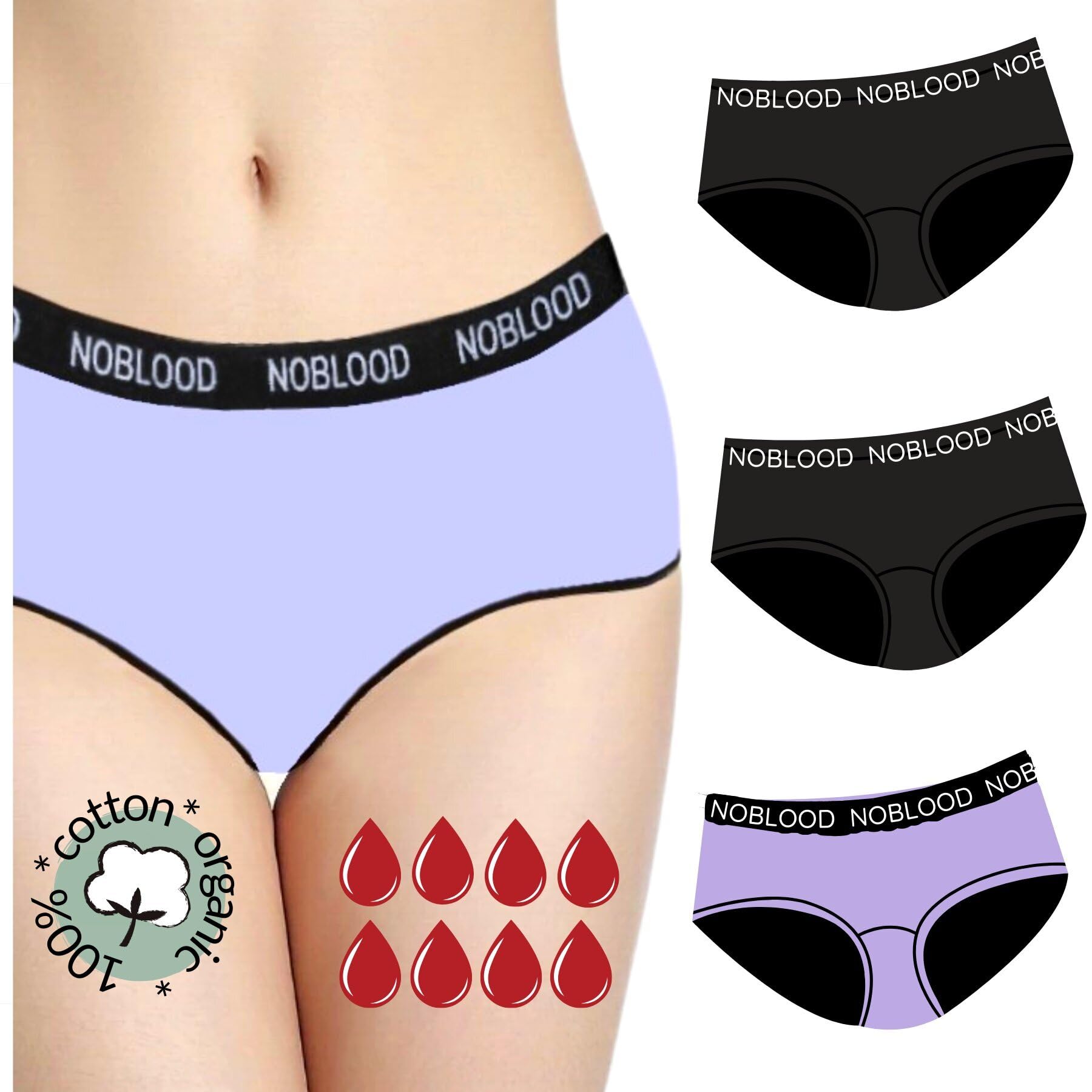 NoBlood NoBlood Paquete de 3 - Bragas Menstruales Flujo Abundante Niñas | Braguitas Menstruales | 10 años/18 años (Teens-Pack, XS)