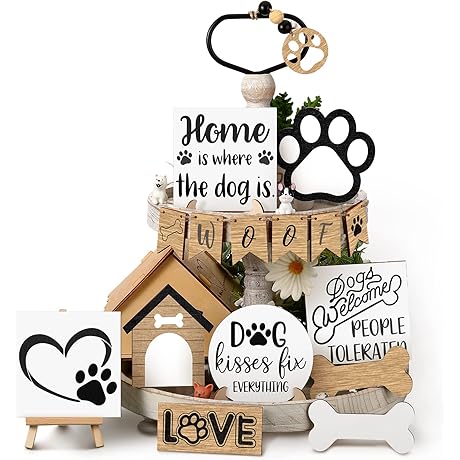 Geelin 16 Pcs Dog Tiered Tray Décor Set - Wooden Dog Tray...