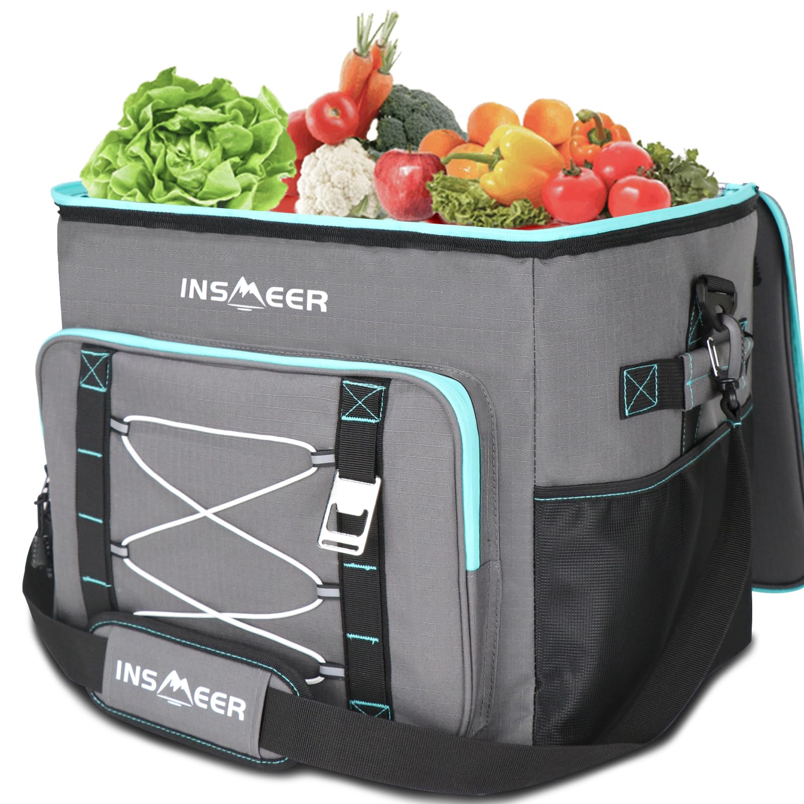INSMEER Kühltasche Groß 55L, 90 Dosen XXL Kühltasche Faltbar Thermotasche, Isoliertasche mit Schultergurt & Flaschenöffner, Faltbare Kühlbox, Weiche Kühltaschen für Picknick,Camping, Strand, Familie