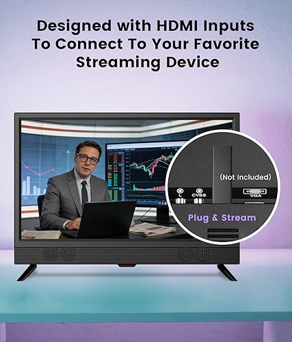 Miniatura 5 de Feihe TV de 22 pulgadas, 1080p LED de pantalla ancha HDTV con sintonizadores ATSC digitales, TV de pantalla plana con HDMI/VGA/RCA/USB para cocina