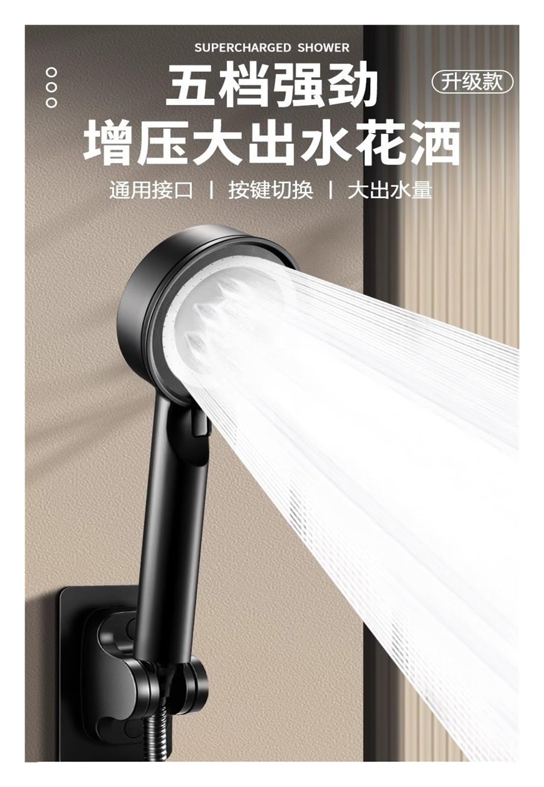 Doccia a pressione forte, soffione doccia regolabile in 5 modalità, ugello per spa, soffione doccia portatile(Silver)